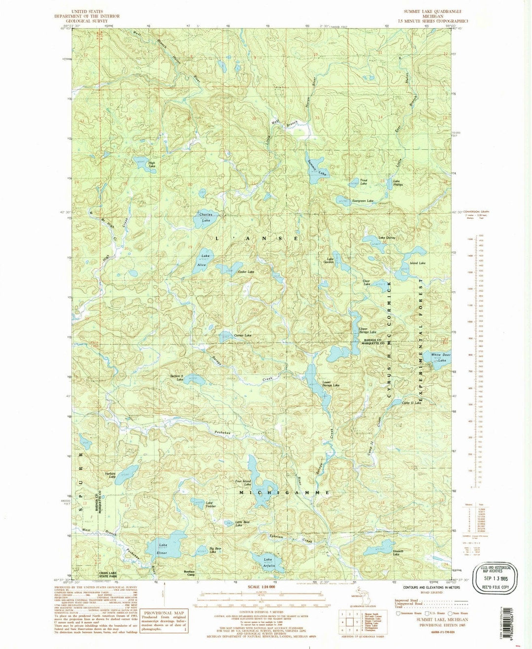 1985 Summit Lake, MI - Michigan - USGS Topographic Map