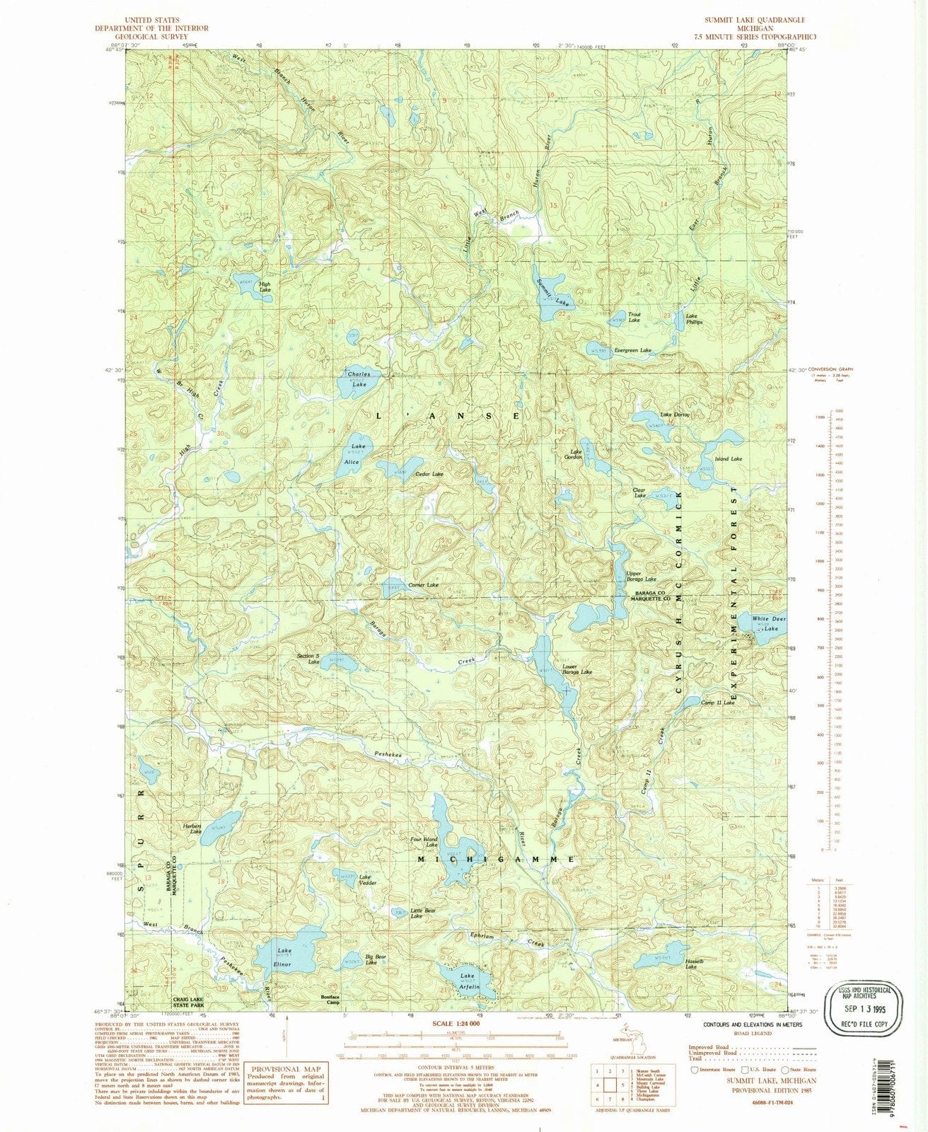 1985 Summit Lake, MI - Michigan - USGS Topographic Map