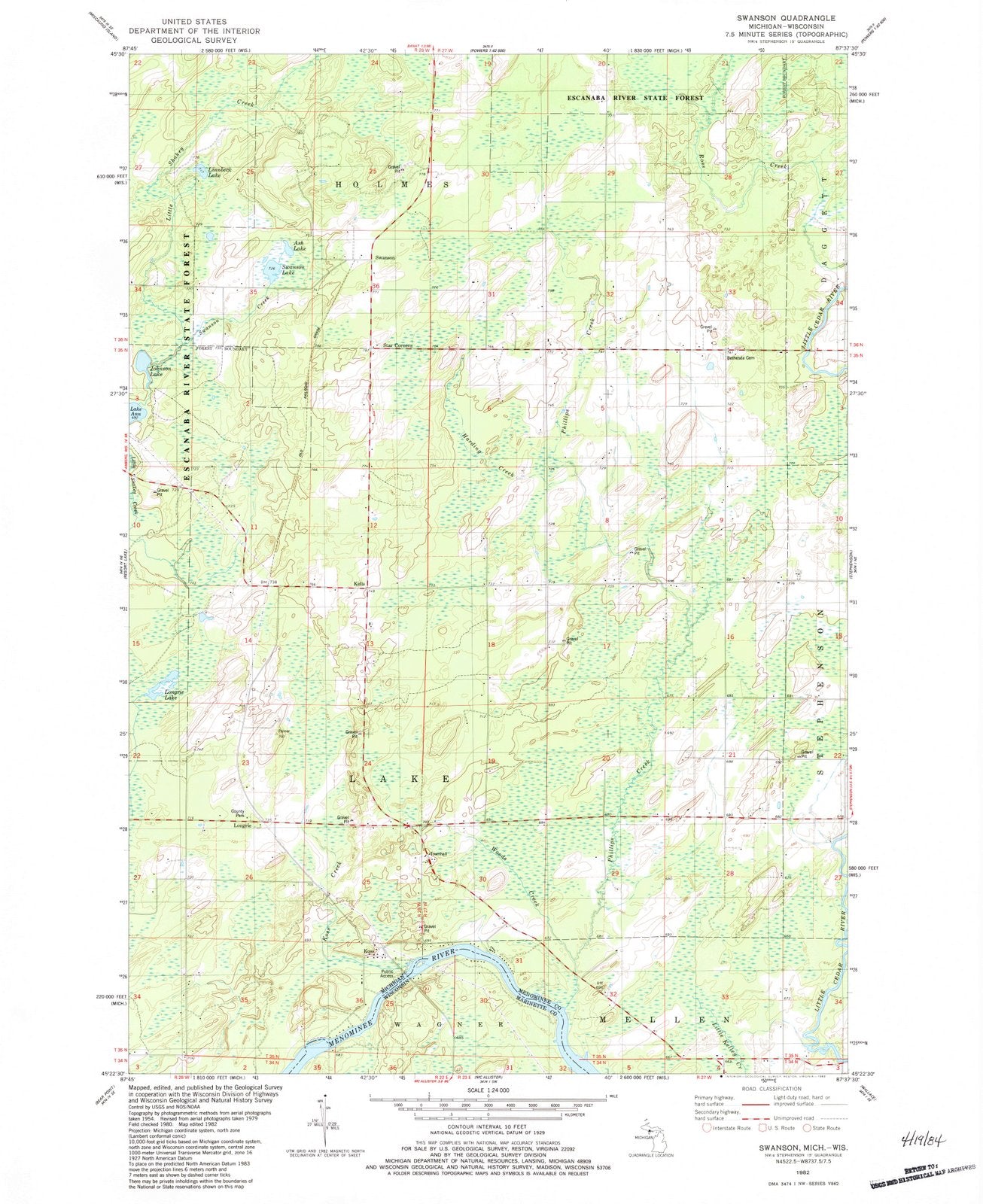 1982 Swanson, MI - Michigan - USGS Topographic Map