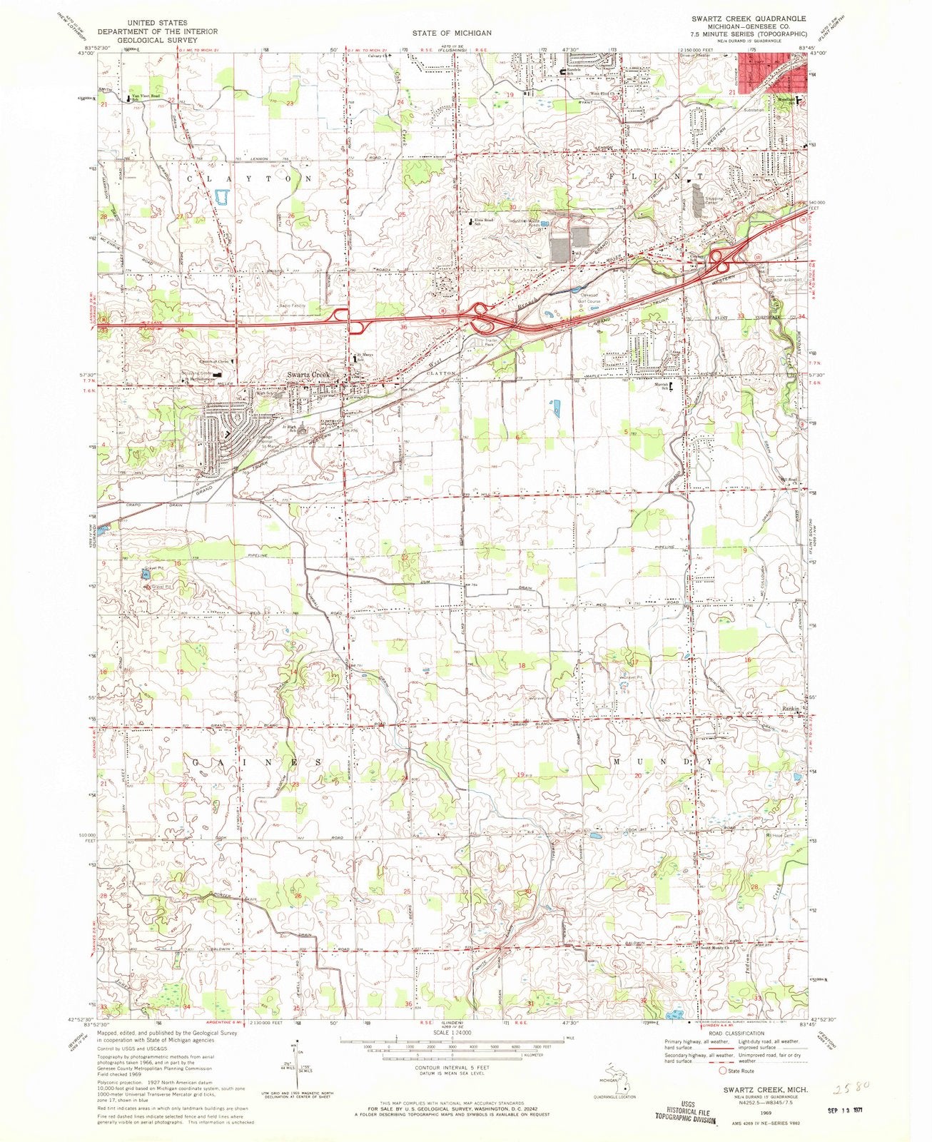 1969 Swartz Creek, MI - Michigan - USGS Topographic Map