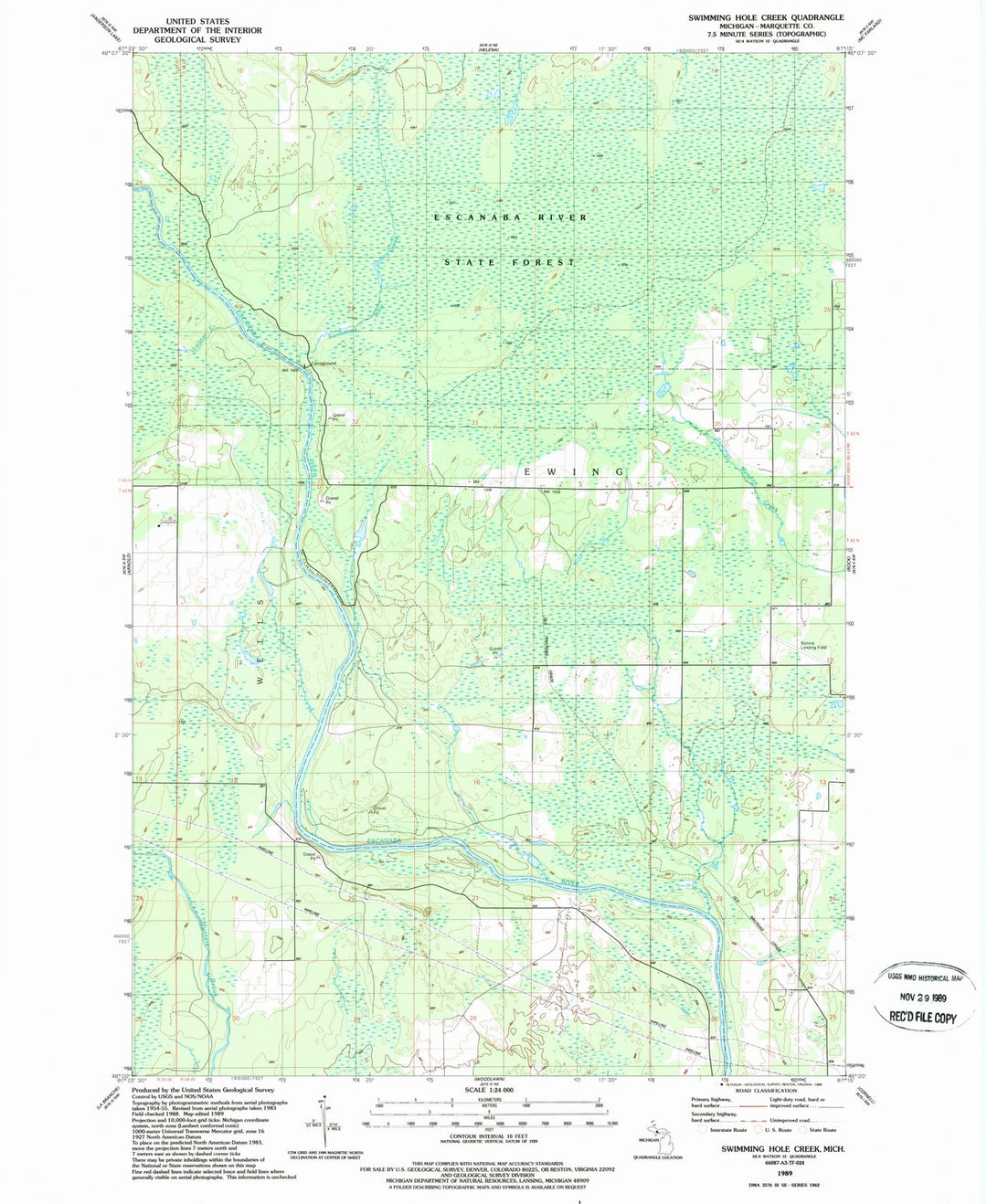 1989 Swimming Hole Creek, MI - Michigan - USGS Topographic Map