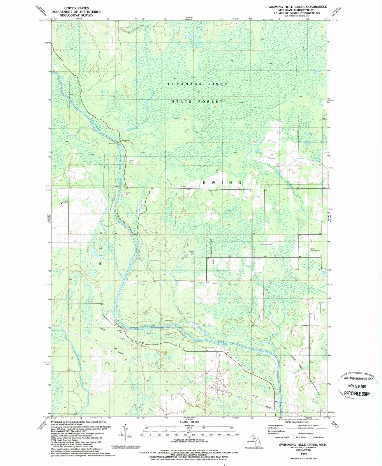 1989 Swimming Hole Creek, MI - Michigan - USGS Topographic Map