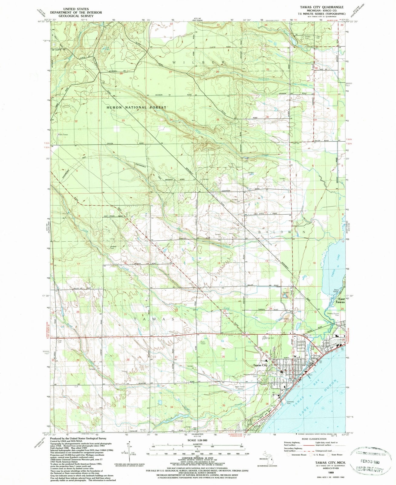 1989 Tawas City, MI - Michigan - USGS Topographic Map