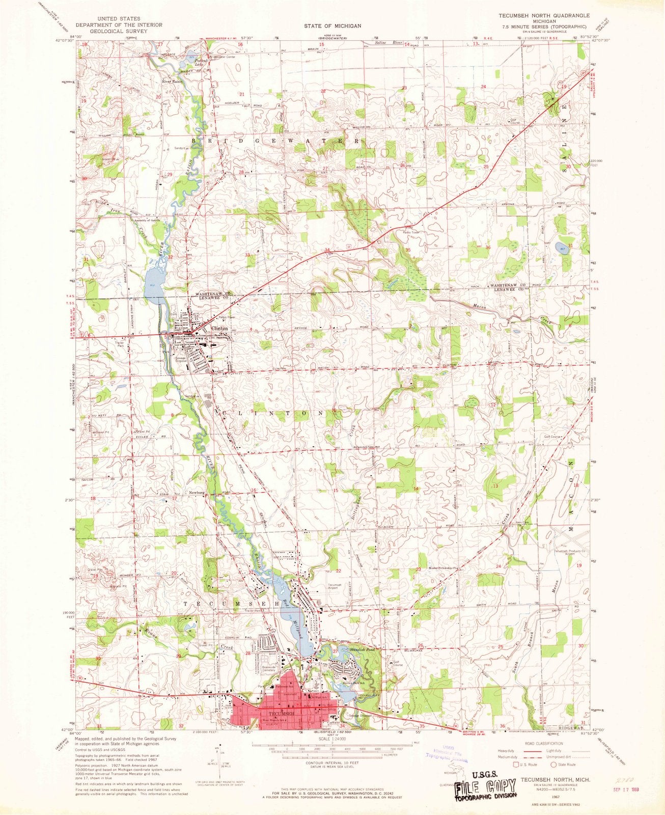 1967 Tecumseh North, MI - Michigan - USGS Topographic Map