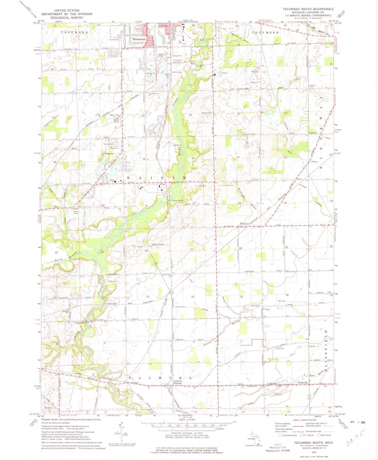 1972 Tecumseh South, MI - Michigan - USGS Topographic Map