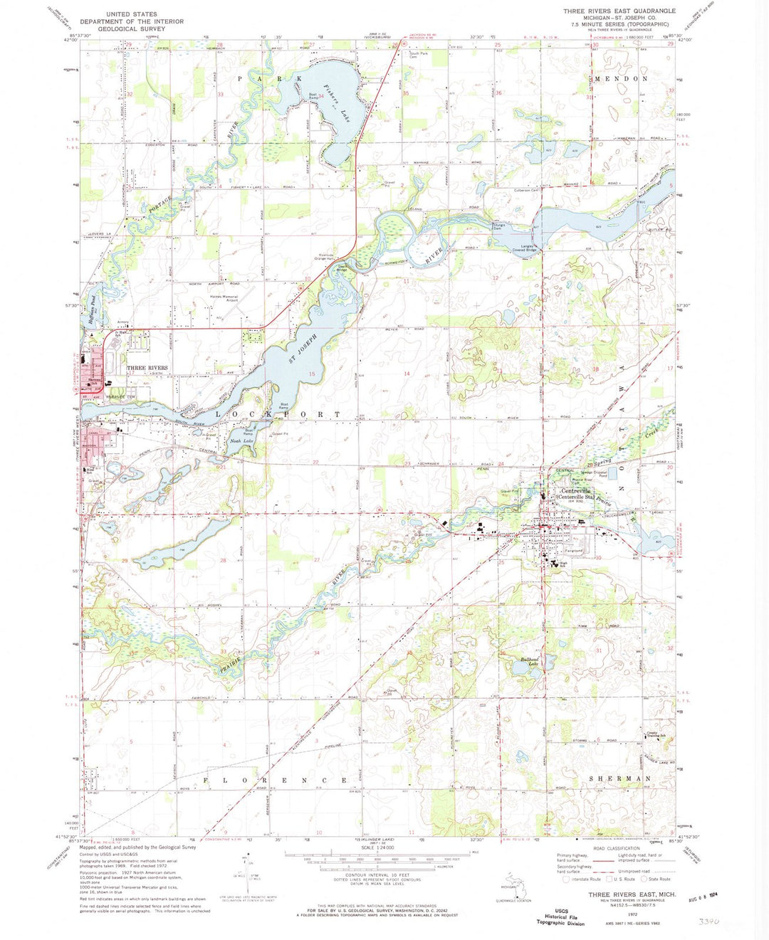 1972 Three Rivers East, MI - Michigan - USGS Topographic Map