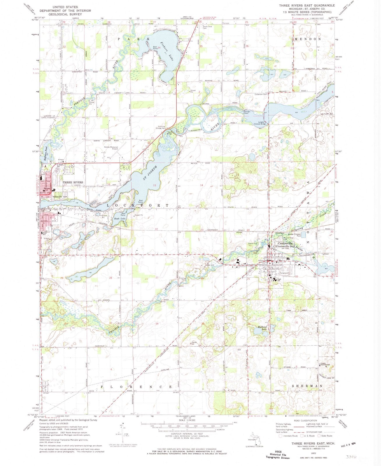 1972 Three Rivers East, MI - Michigan - USGS Topographic Map