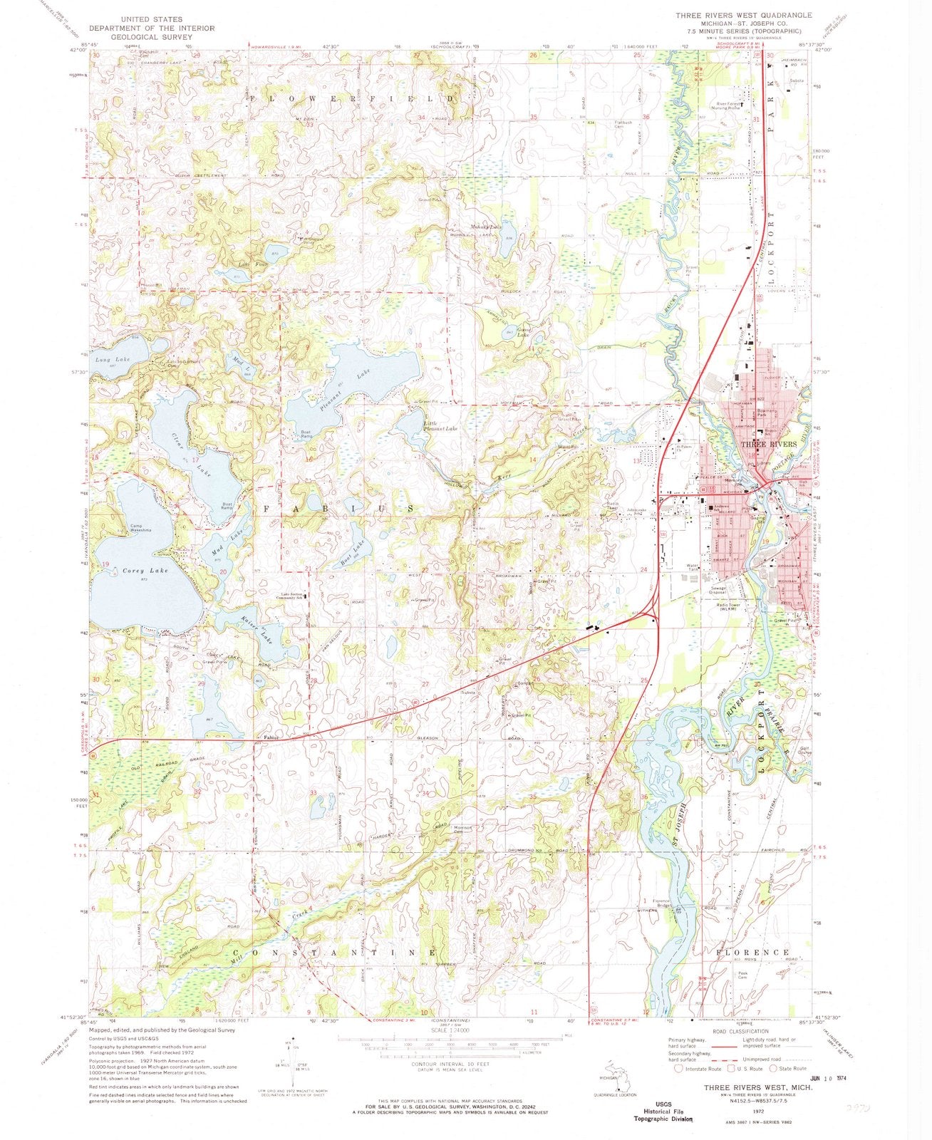 1972 Three Rivers West, MI - Michigan - USGS Topographic Map