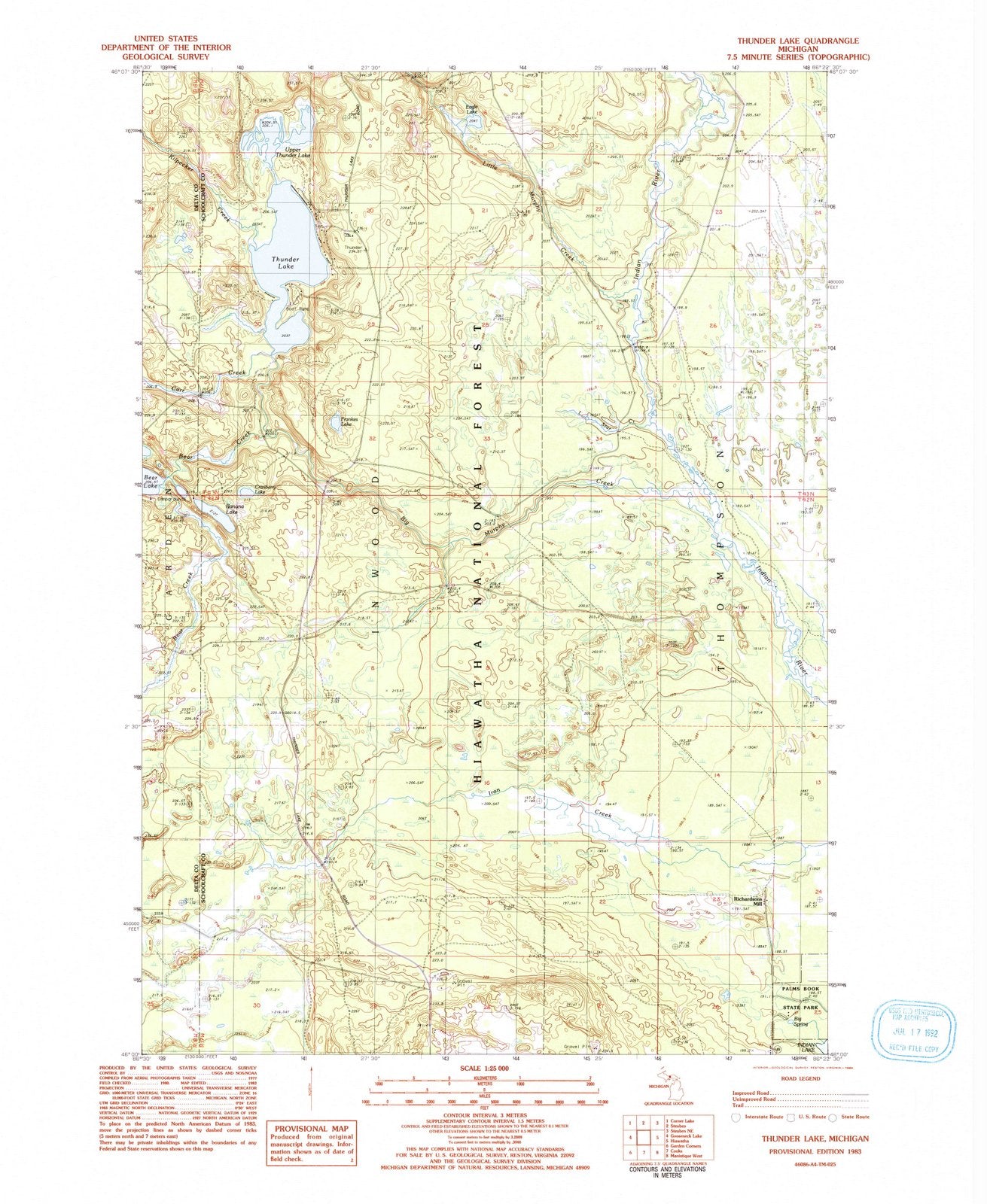 1983 Thunder Lake, MI - Michigan - USGS Topographic Map