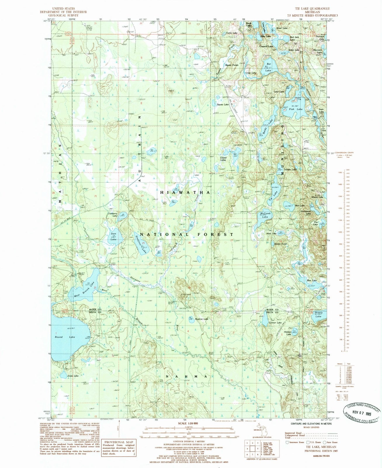 1985 Tie Lake, MI - Michigan - USGS Topographic Map