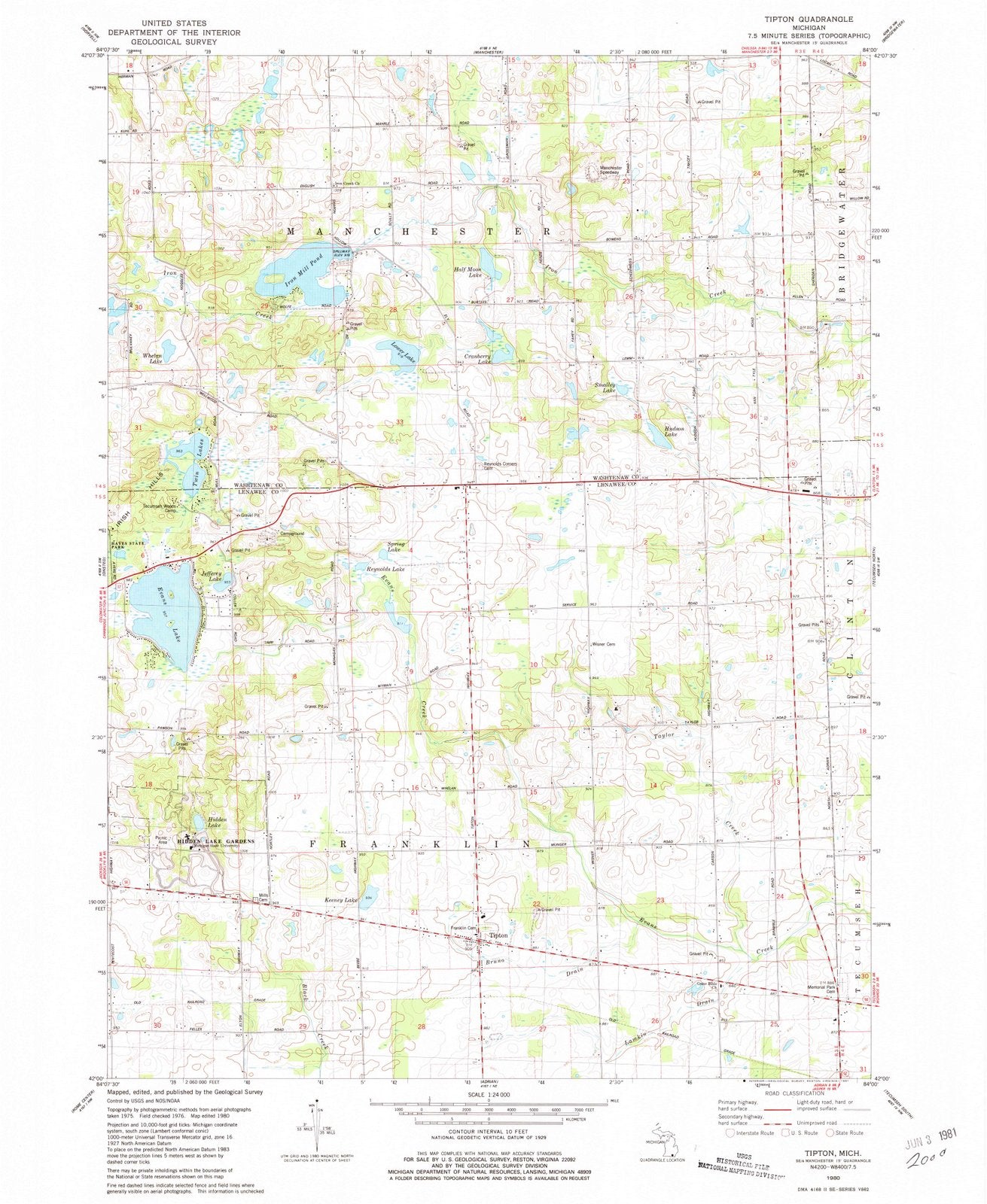 1980 Tipton, MI - Michigan - USGS Topographic Map