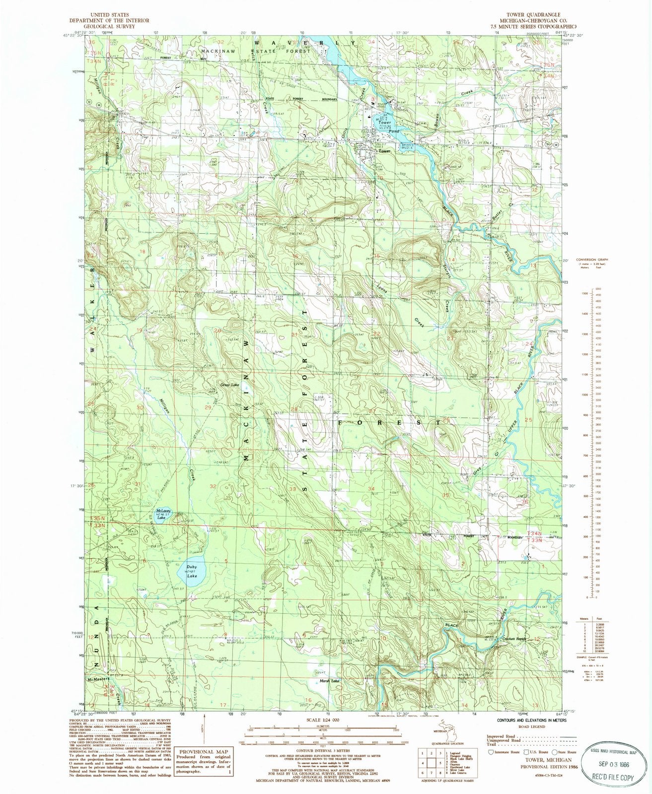 1986 Tower, MI - Michigan - USGS Topographic Map