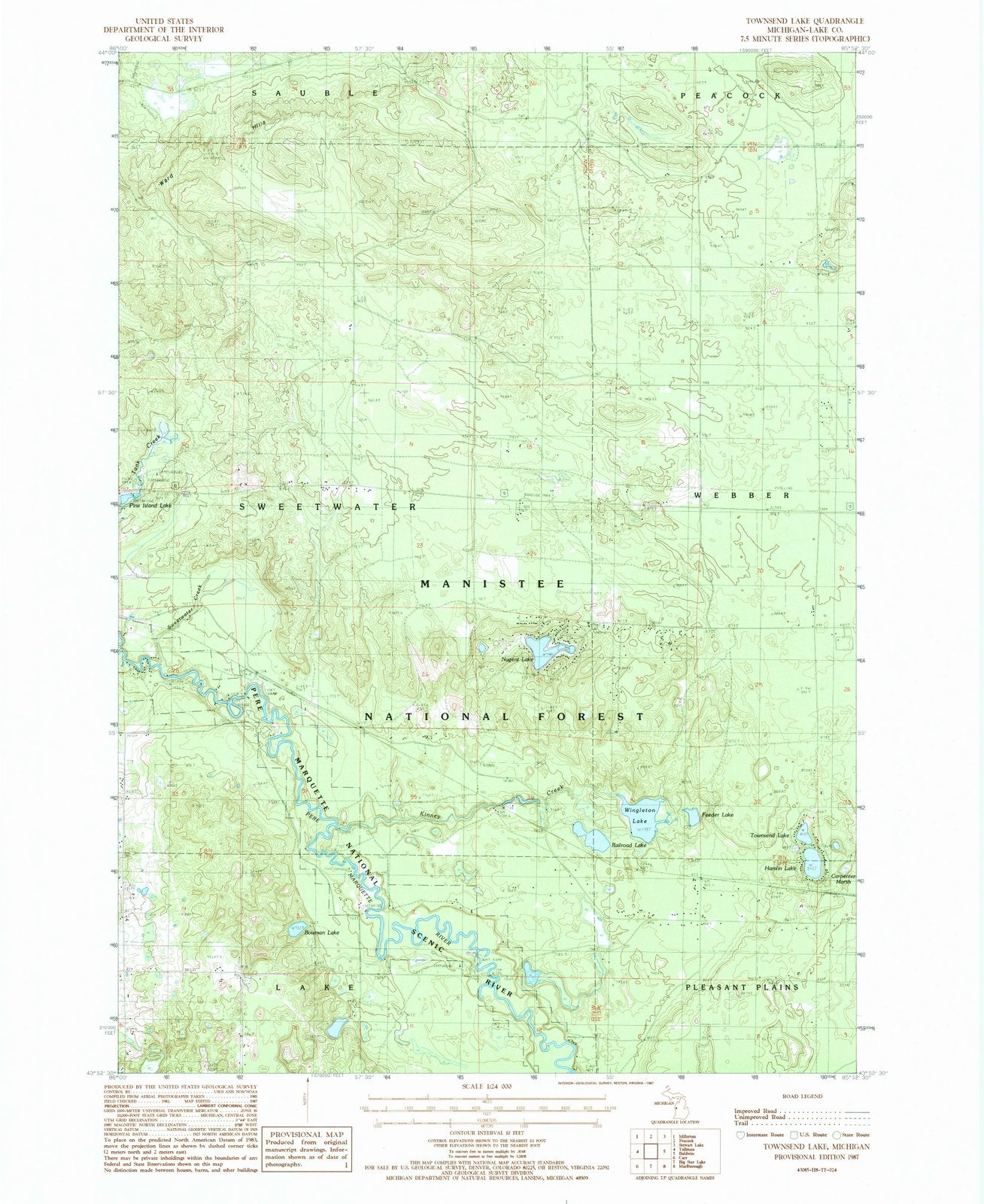 1987 Townsend Lake, MI - Michigan - USGS Topographic Map