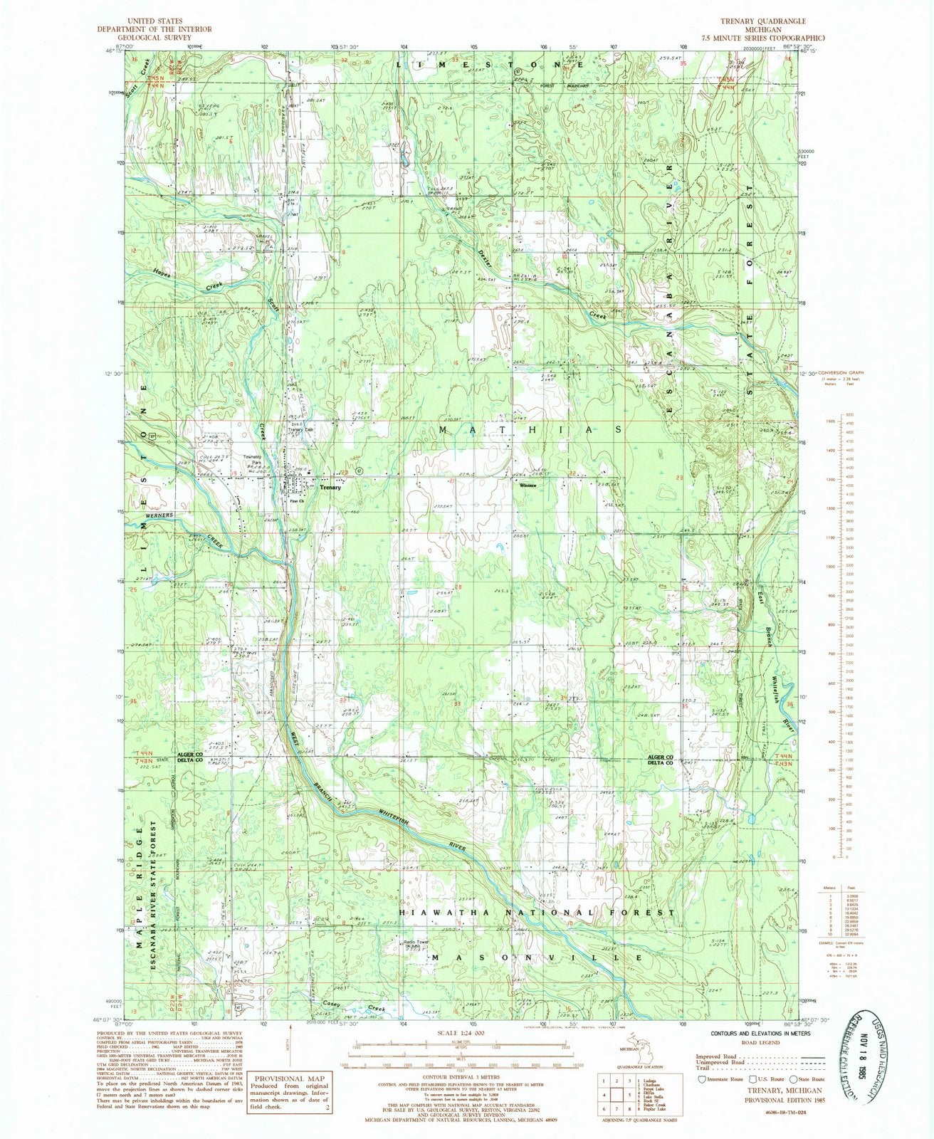 1985 Trenary, MI - Michigan - USGS Topographic Map