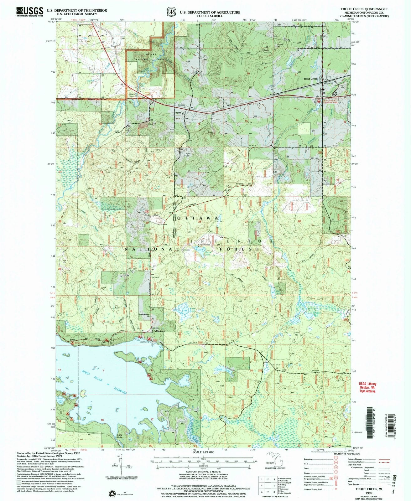 1999 Trout Creek, MI - Michigan - USGS Topographic Map