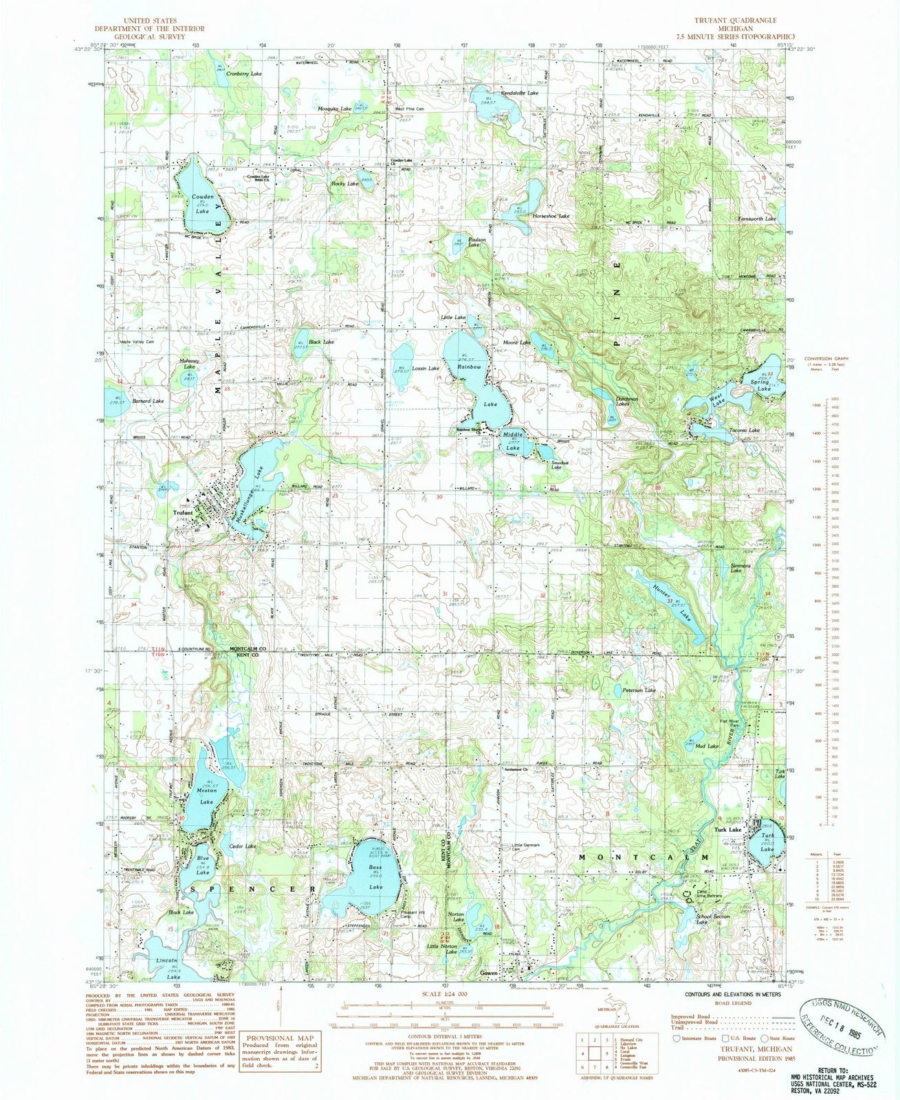 1985 Trufant, MI - Michigan - USGS Topographic Map
