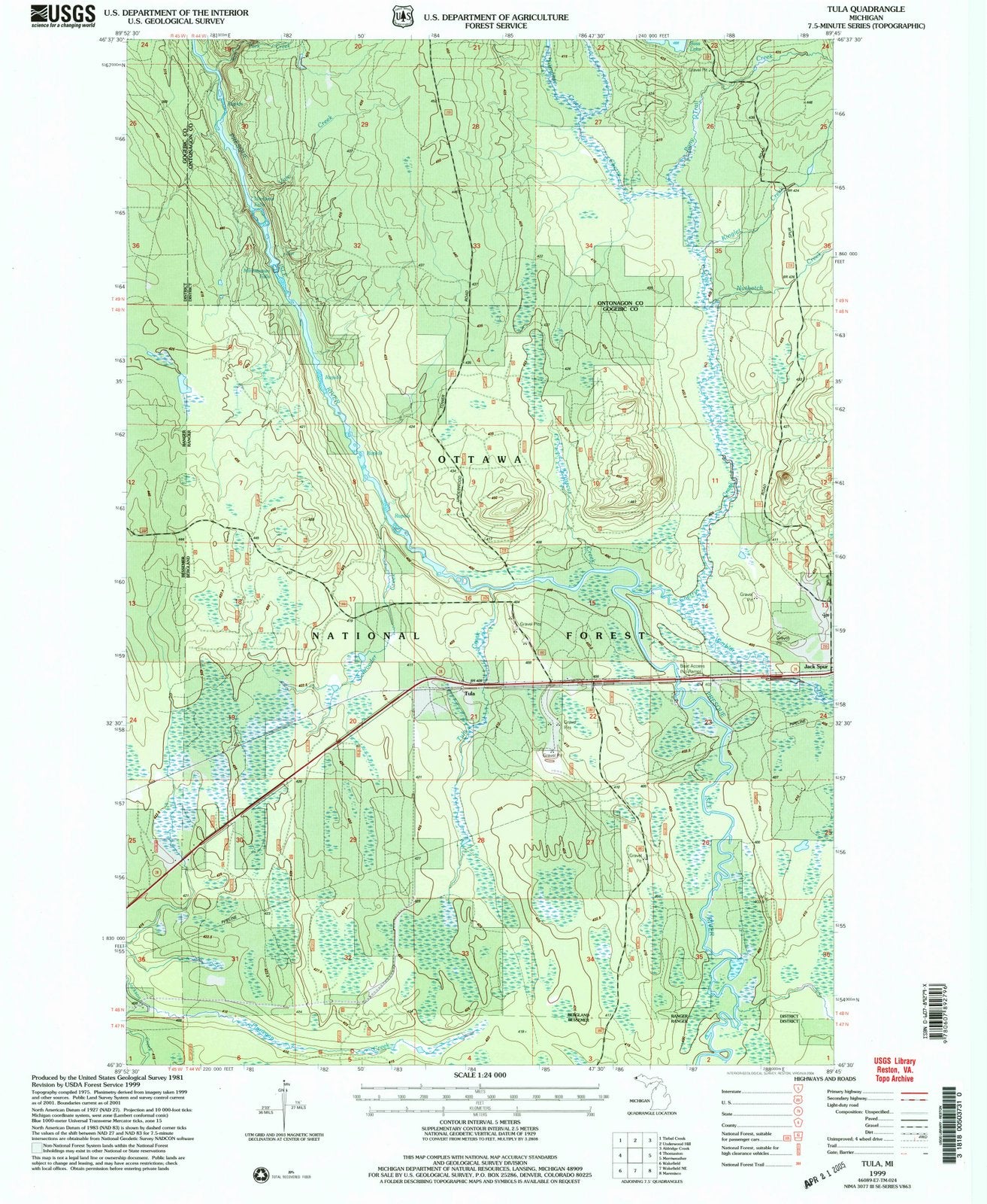 1999 Tula, MI - Michigan - USGS Topographic Map