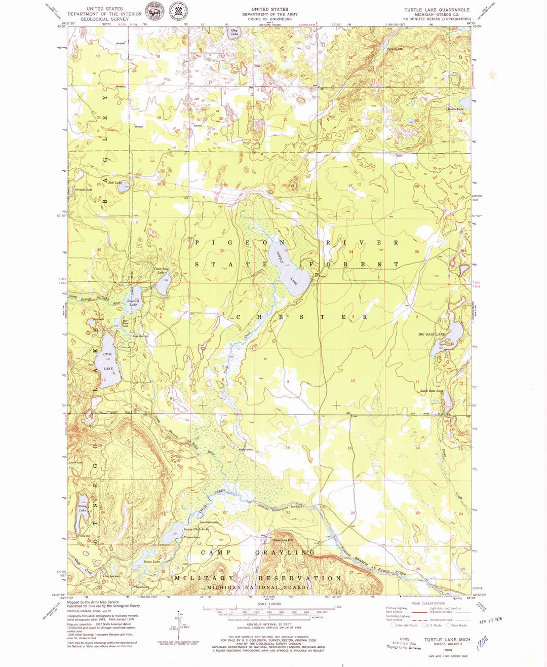1950 Turtle Lake, MI - Michigan - USGS Topographic Map