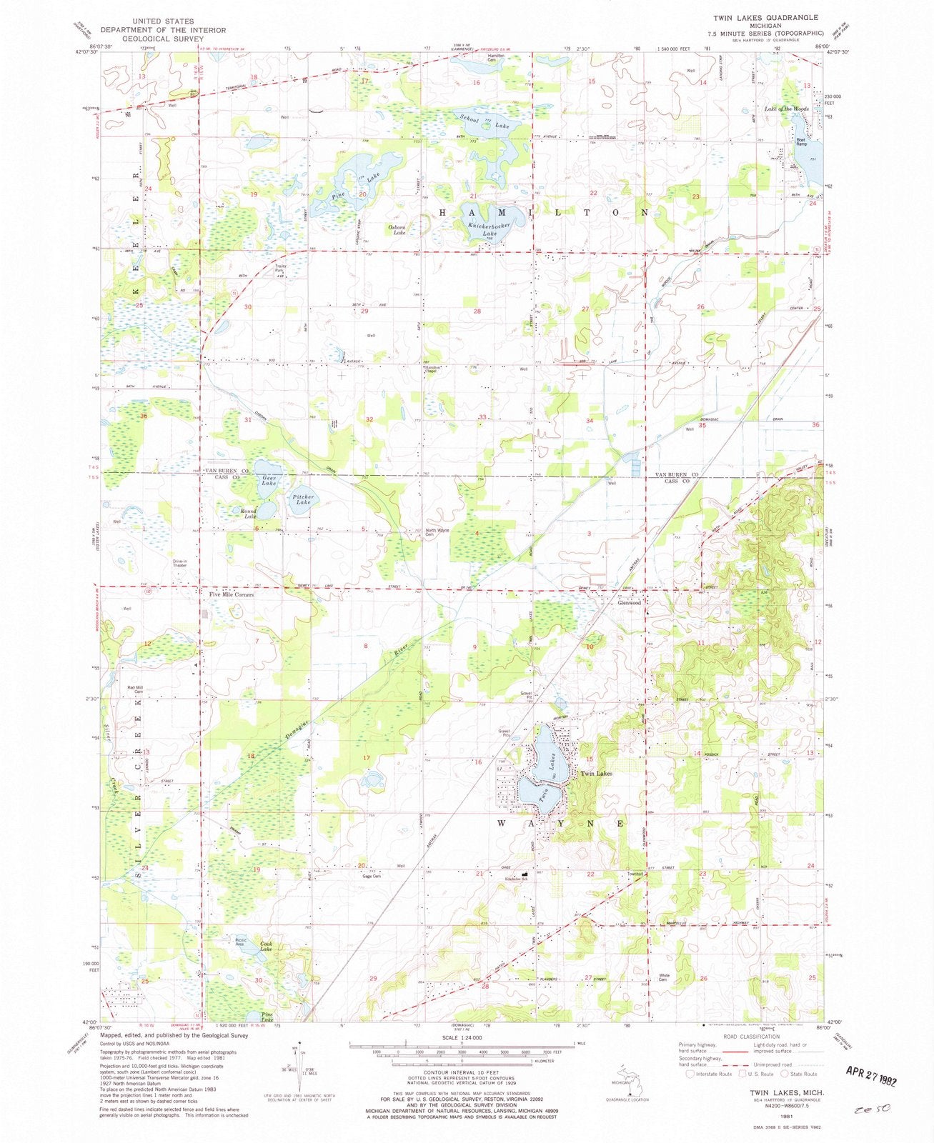 1981 Twin Lakes, MI - Michigan - USGS Topographic Map