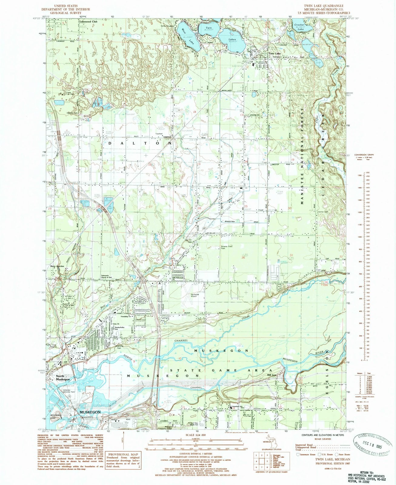 1985 Twin Lake, MI - Michigan - USGS Topographic Map