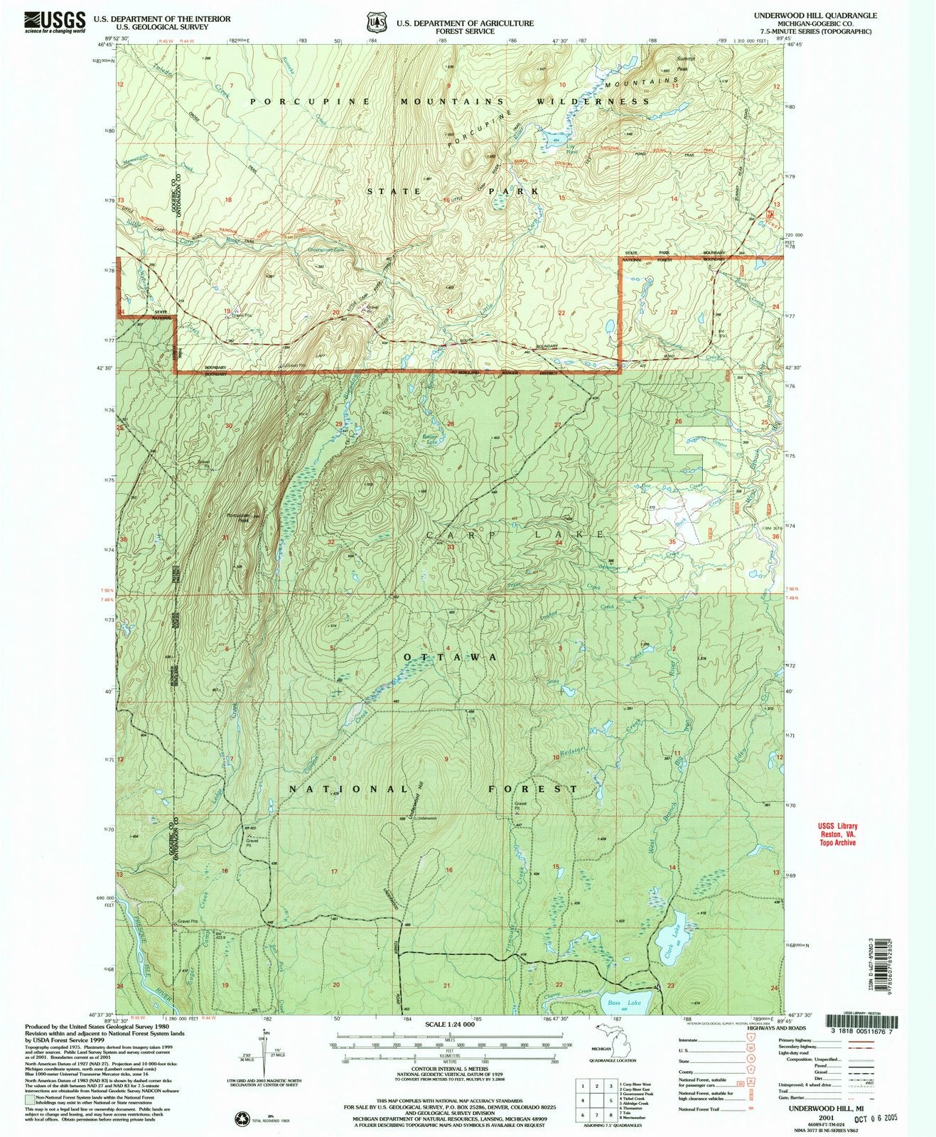 2001 Underwood Hill, MI - Michigan - USGS Topographic Map