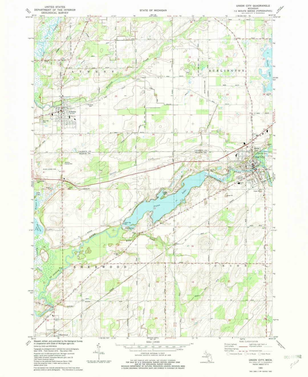 1982 Union City, MI - Michigan - USGS Topographic Map