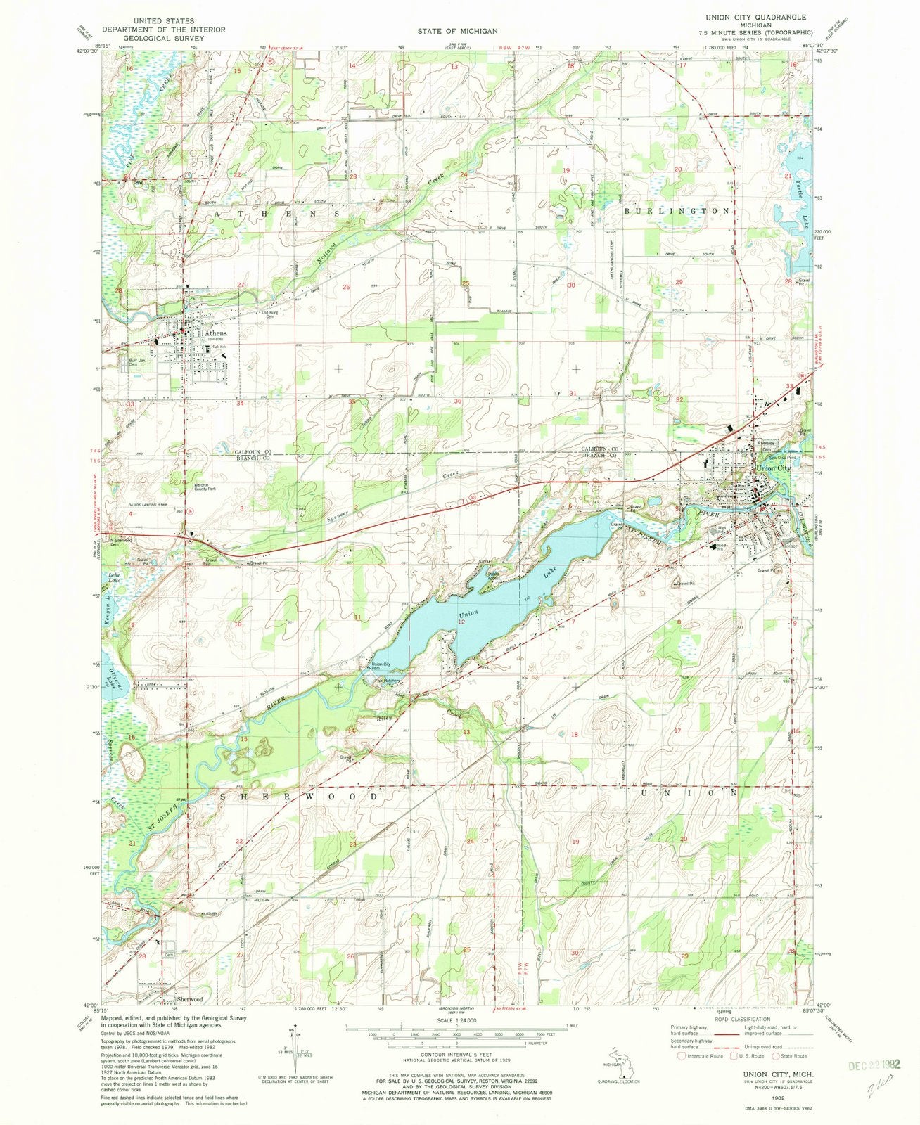 1982 Union City, MI - Michigan - USGS Topographic Map
