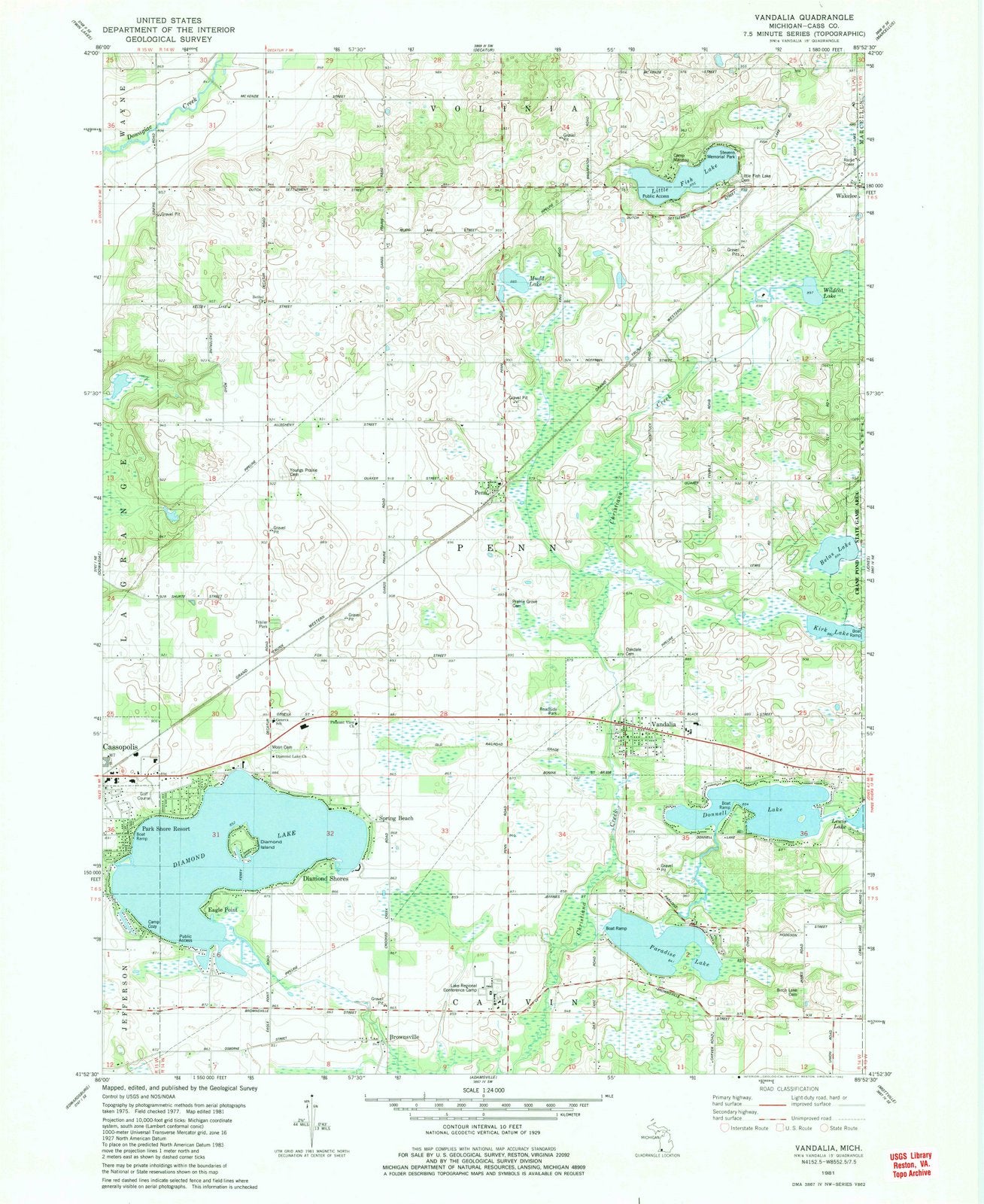 1981 Vandalia, MI - Michigan - USGS Topographic Map