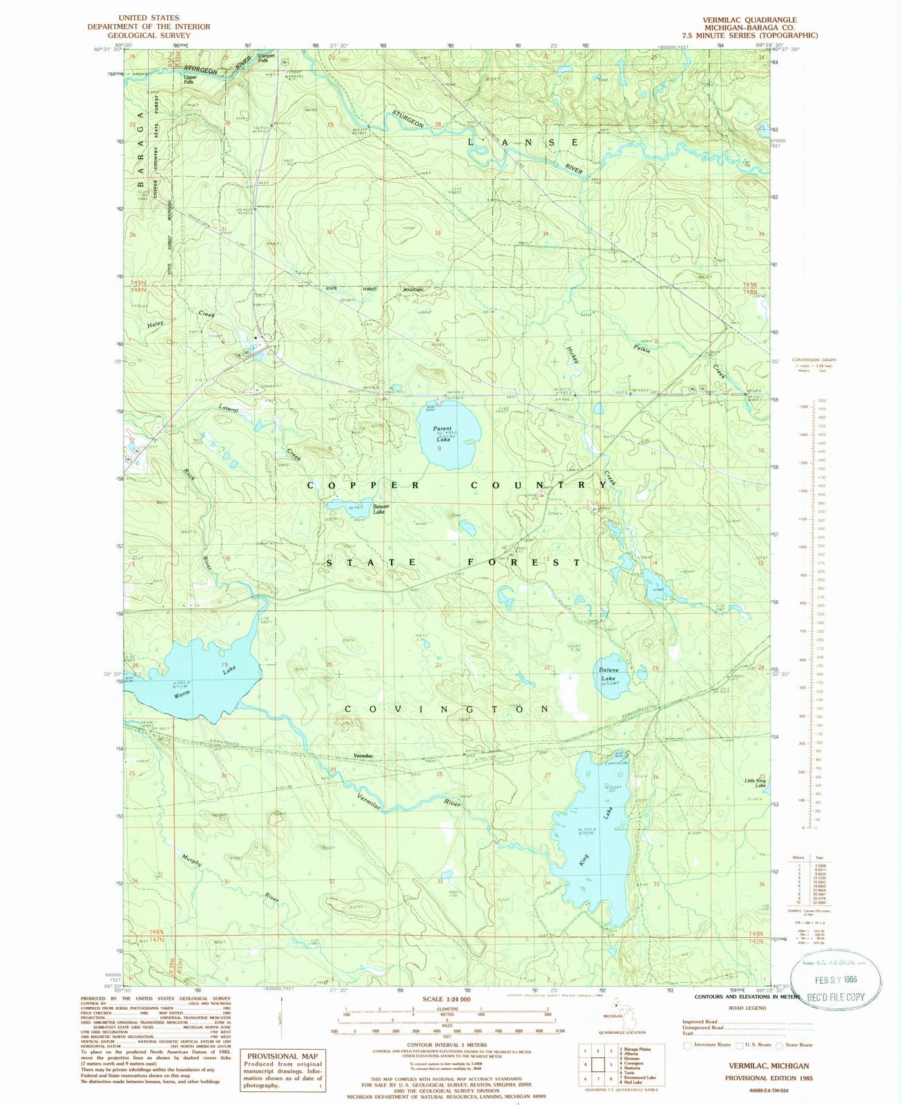 1985 Vermilac, MI - Michigan - USGS Topographic Map
