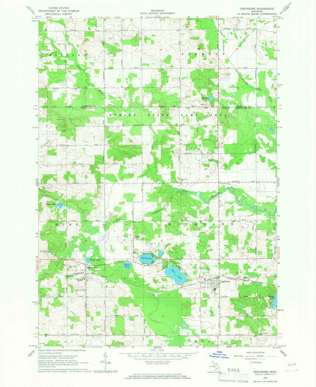 1965 Vestaburg, MI - Michigan - USGS Topographic Map