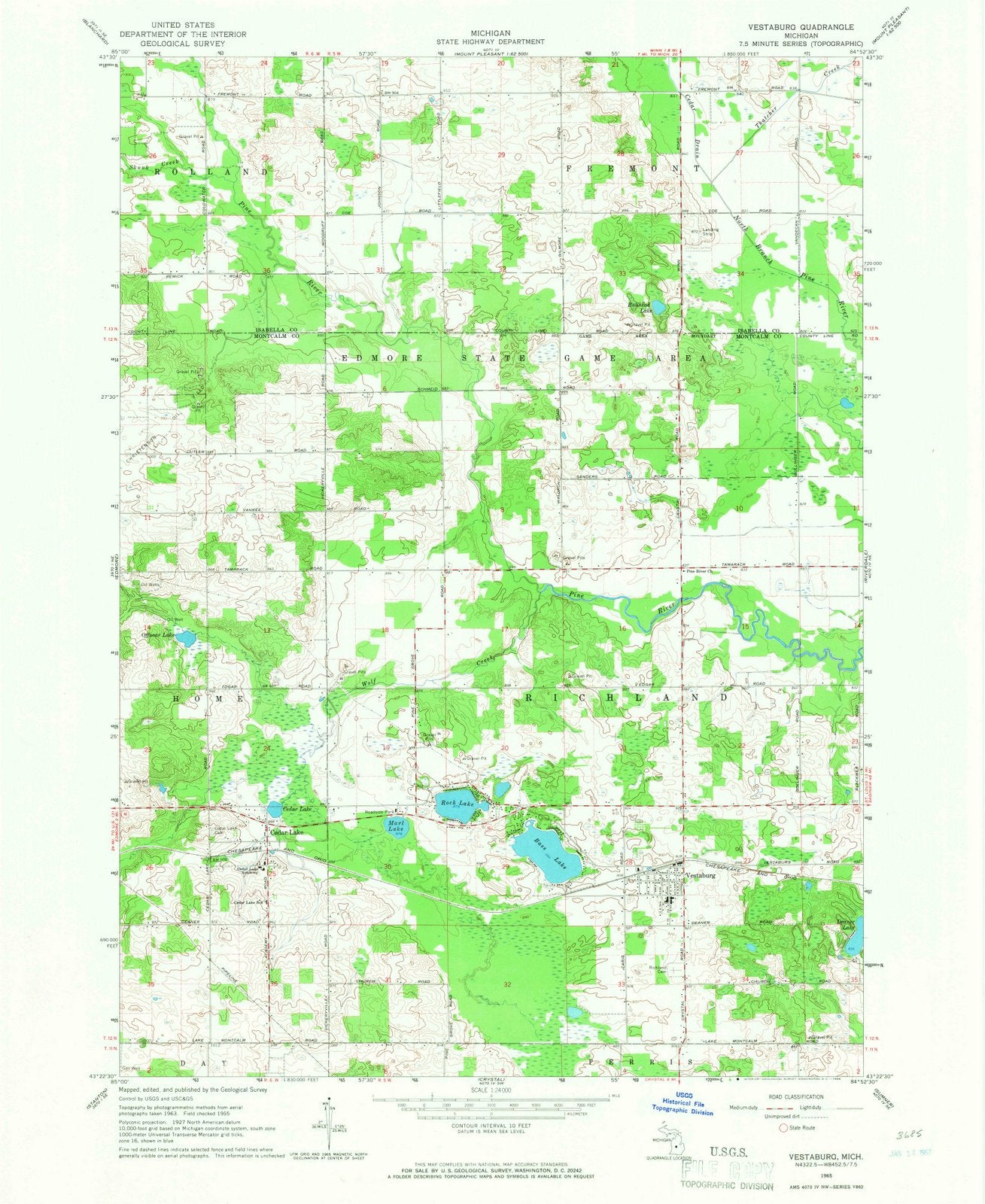 1965 Vestaburg, MI - Michigan - USGS Topographic Map