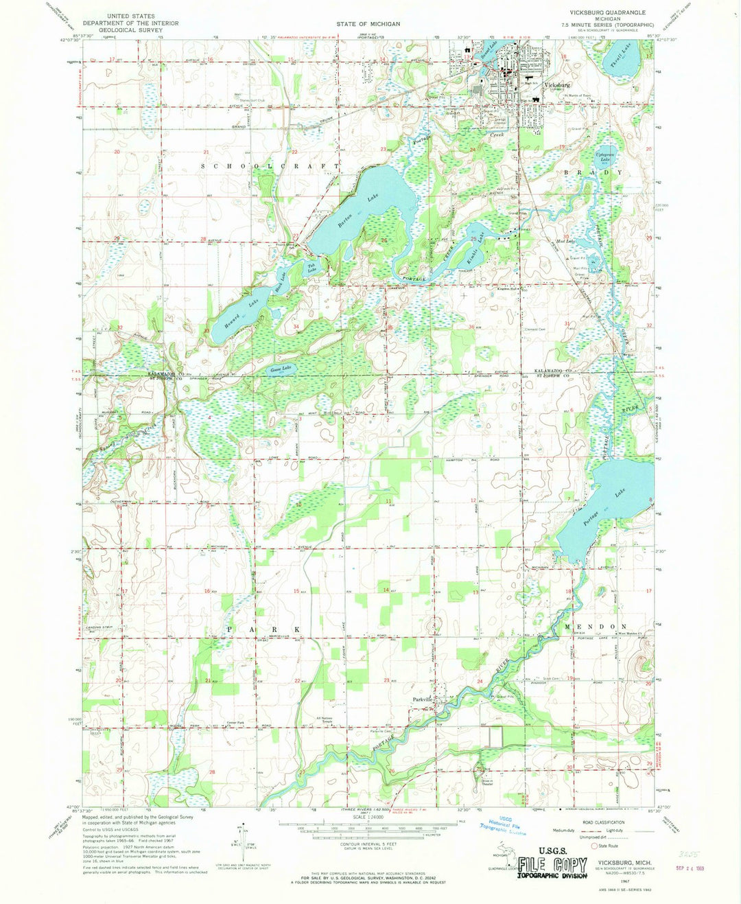 1967 Vicksburg, MI - Michigan - USGS Topographic Map