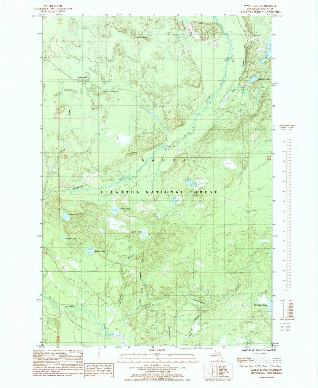1985 Waco Lake, MI - Michigan - USGS Topographic Map