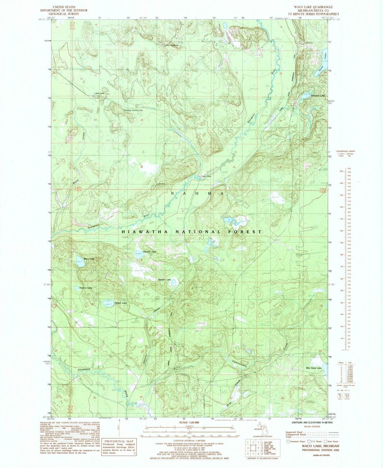 1985 Waco Lake, MI - Michigan - USGS Topographic Map