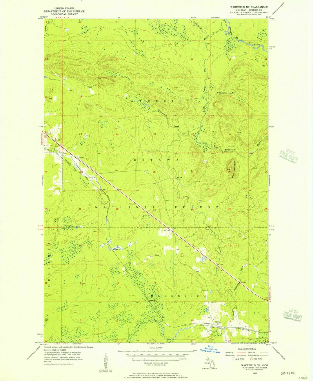 1955 Wakefield, MI - Michigan - USGS Topographic Map