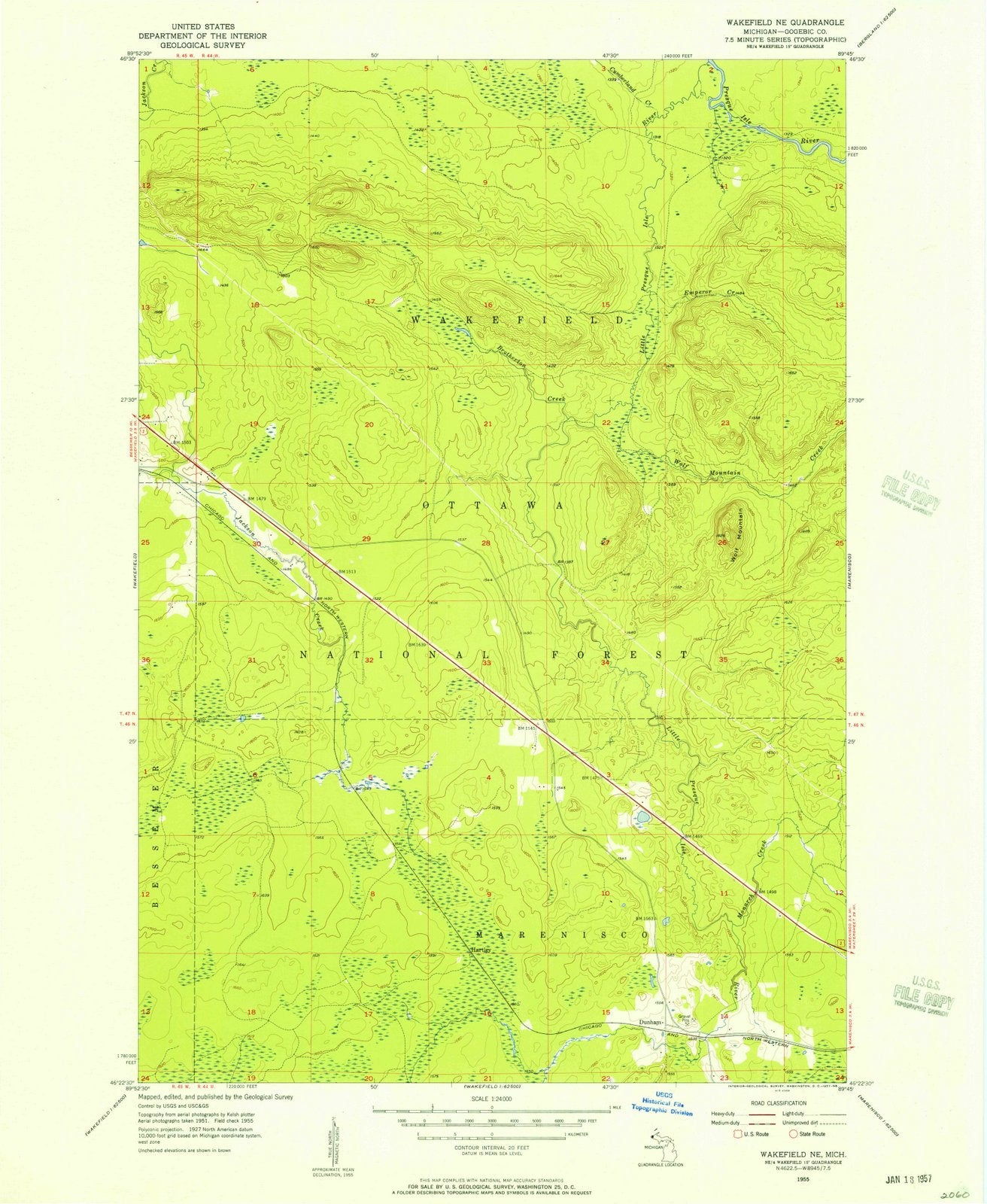 1955 Wakefield, MI - Michigan - USGS Topographic Map