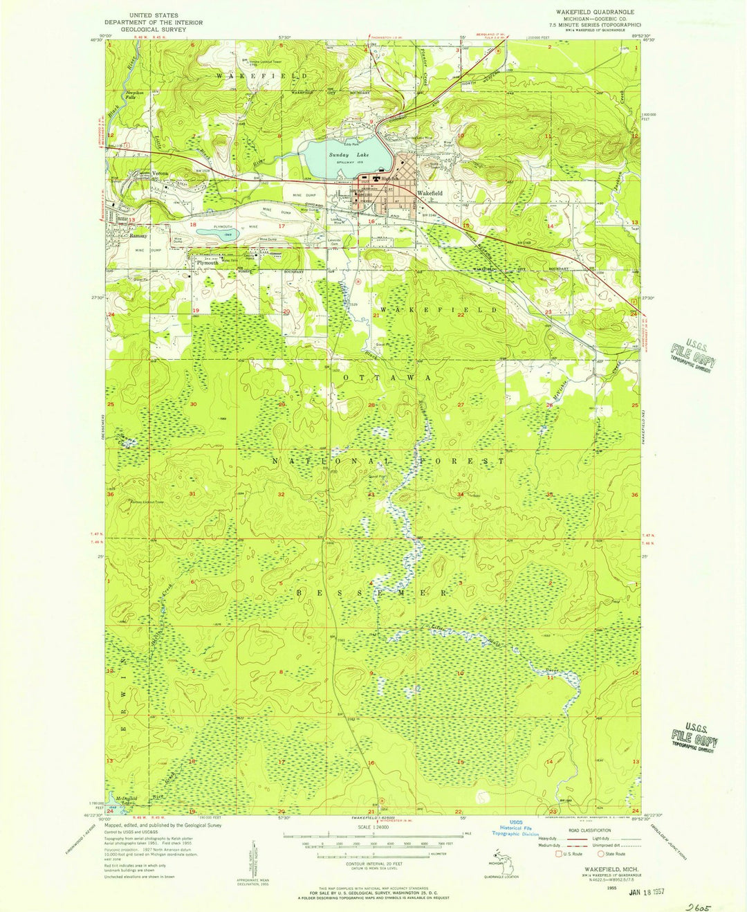 1955 Wakefield, MI - Michigan - USGS Topographic Map v2