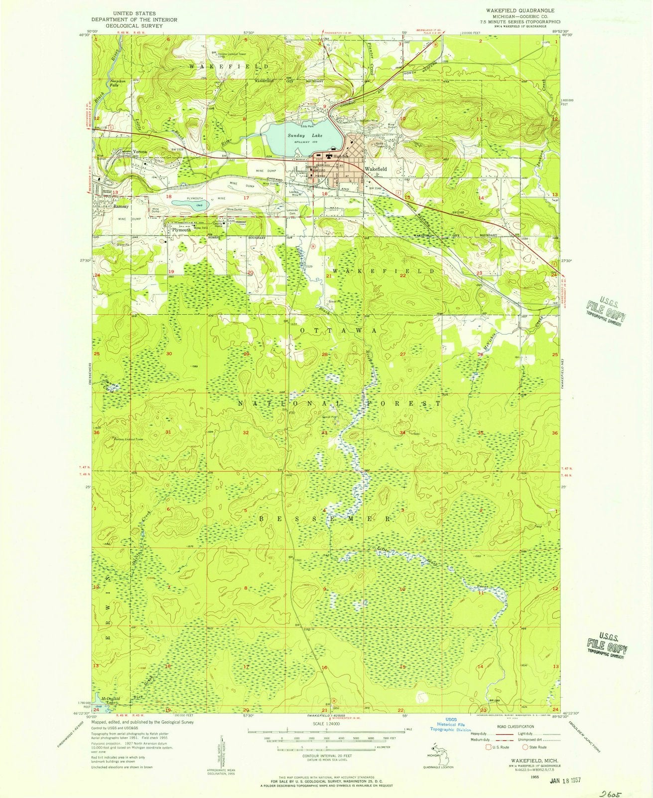 1955 Wakefield, MI - Michigan - USGS Topographic Map v2