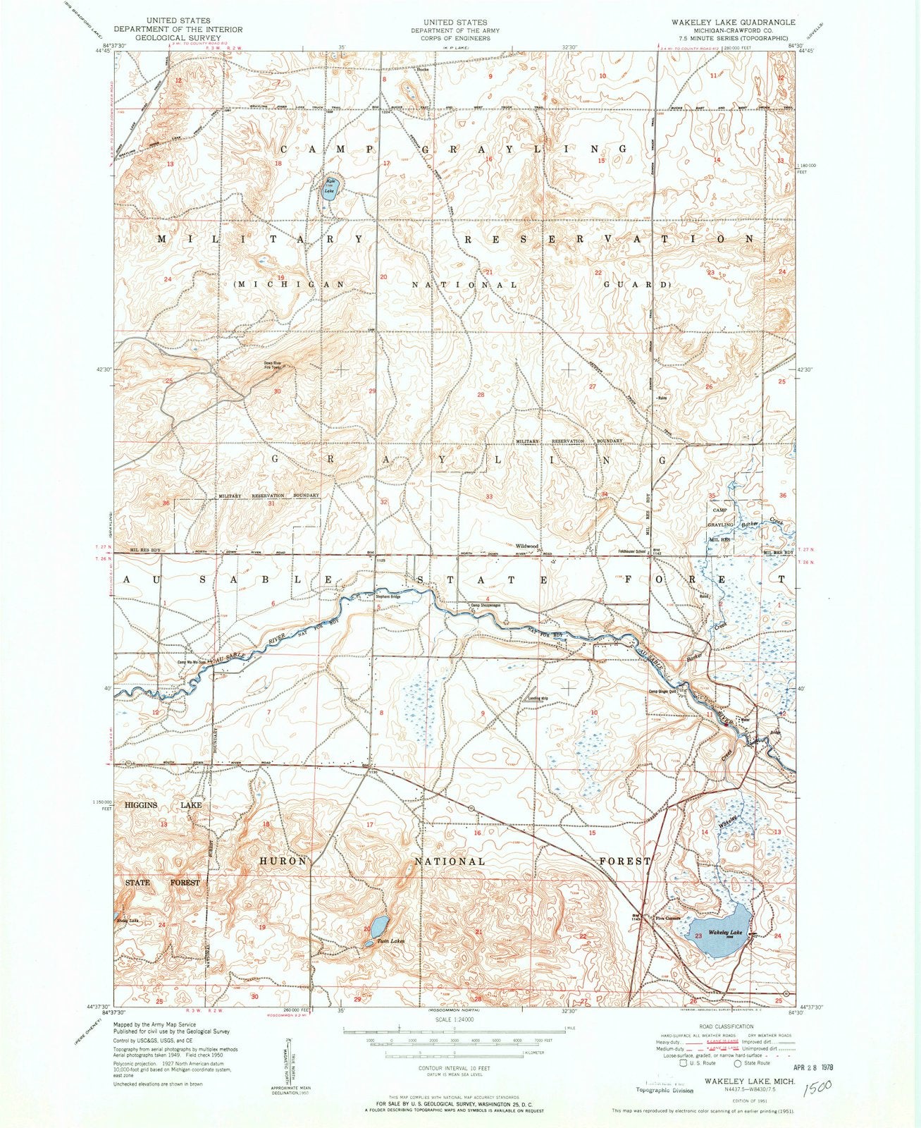 1951 Wakeley Lake, MI - Michigan - USGS Topographic Map