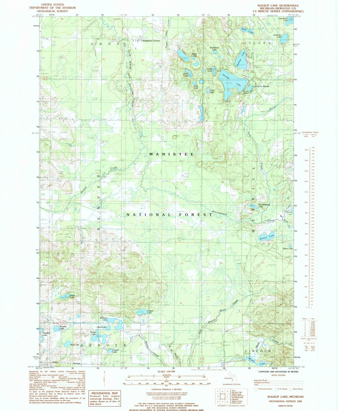 1985 Walkup Lake, MI - Michigan - USGS Topographic Map