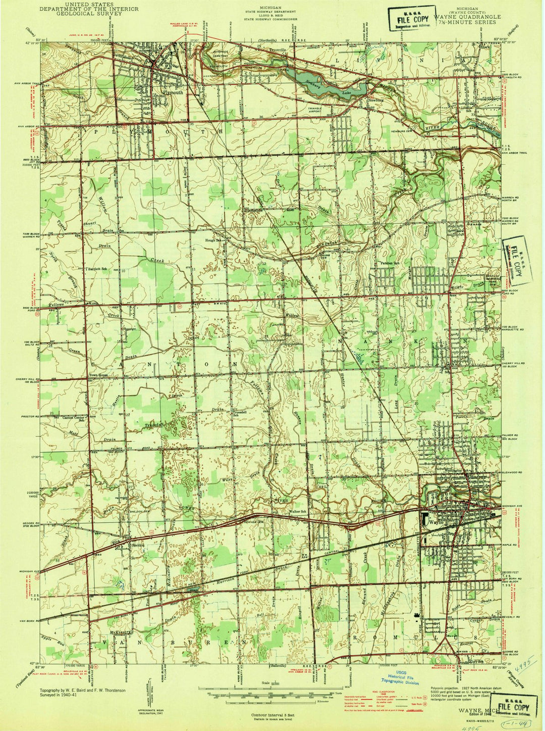 1948 Wayne, MI - Michigan - USGS Topographic Map