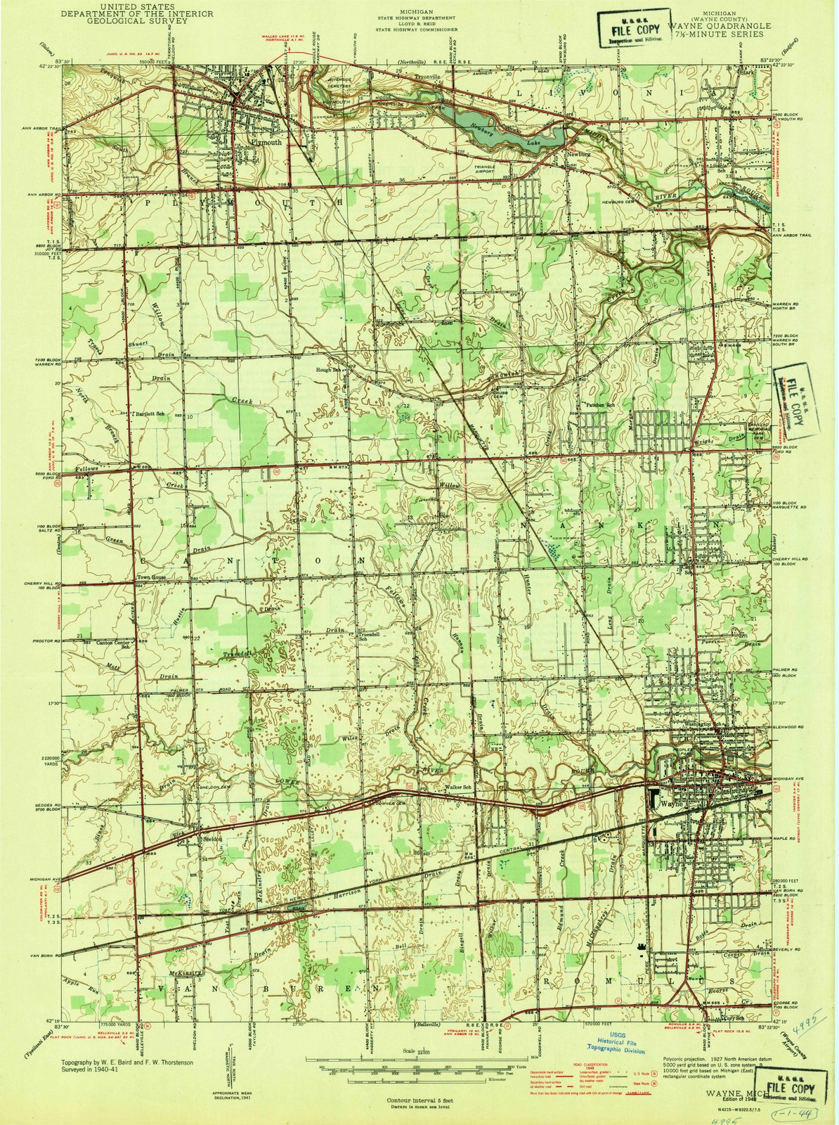 1948 Wayne, MI - Michigan - USGS Topographic Map