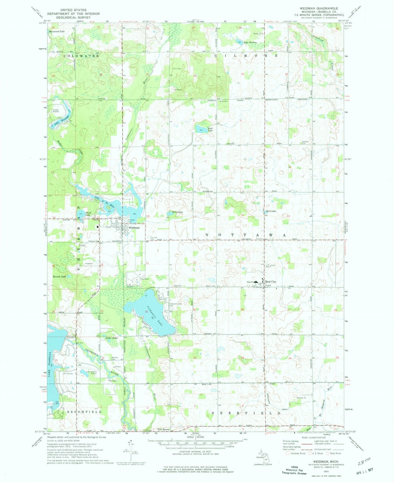 1973 Weidman, MI - Michigan - USGS Topographic Map