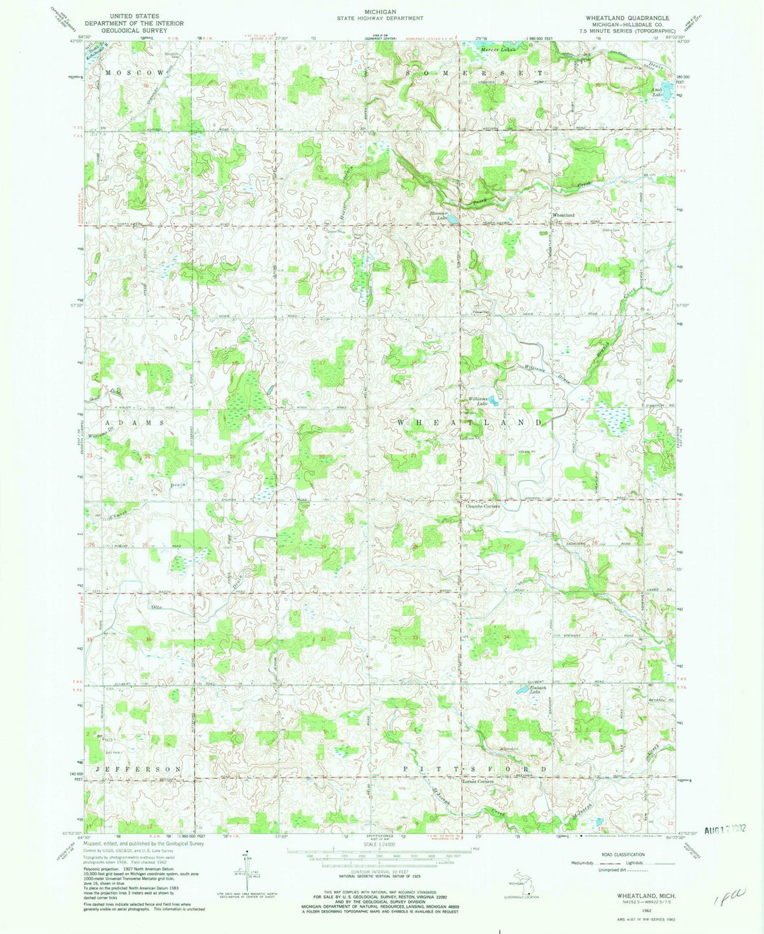 1962 Wheatland, MI - Michigan - USGS Topographic Map