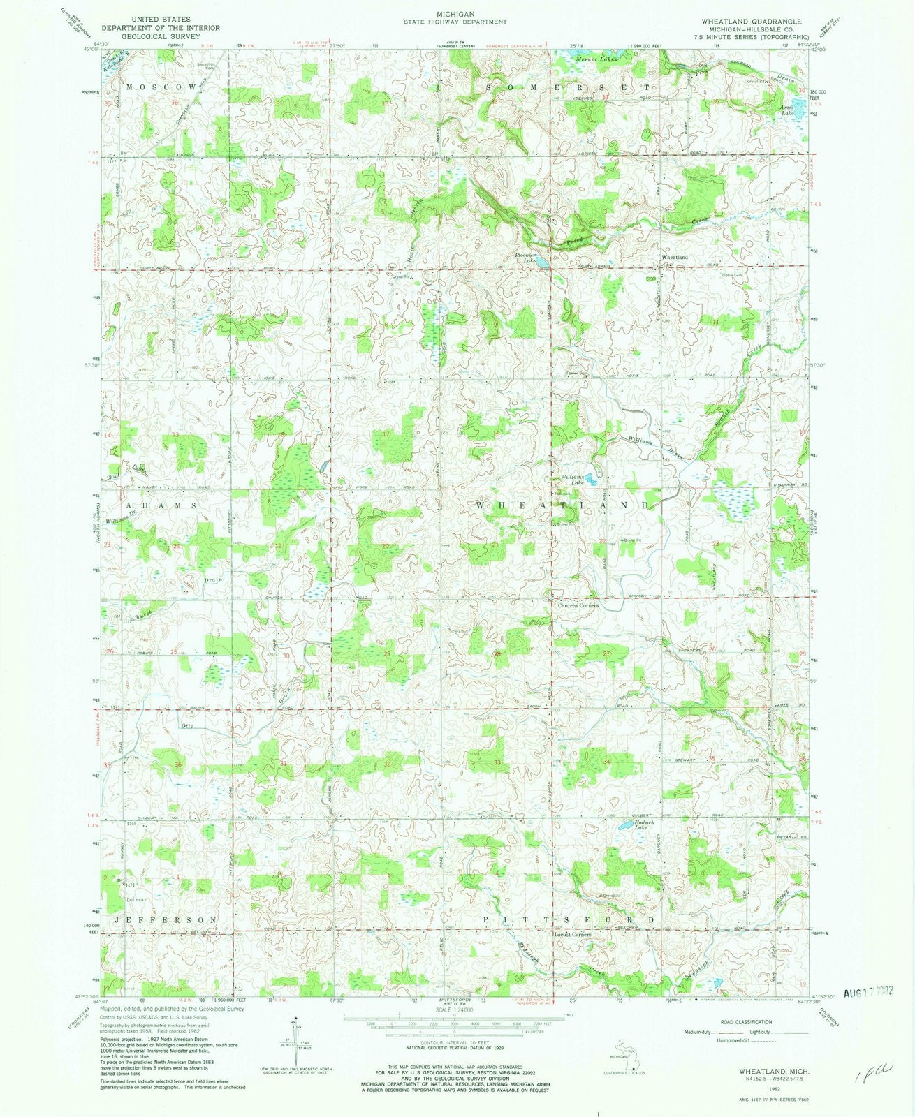 1962 Wheatland, MI - Michigan - USGS Topographic Map