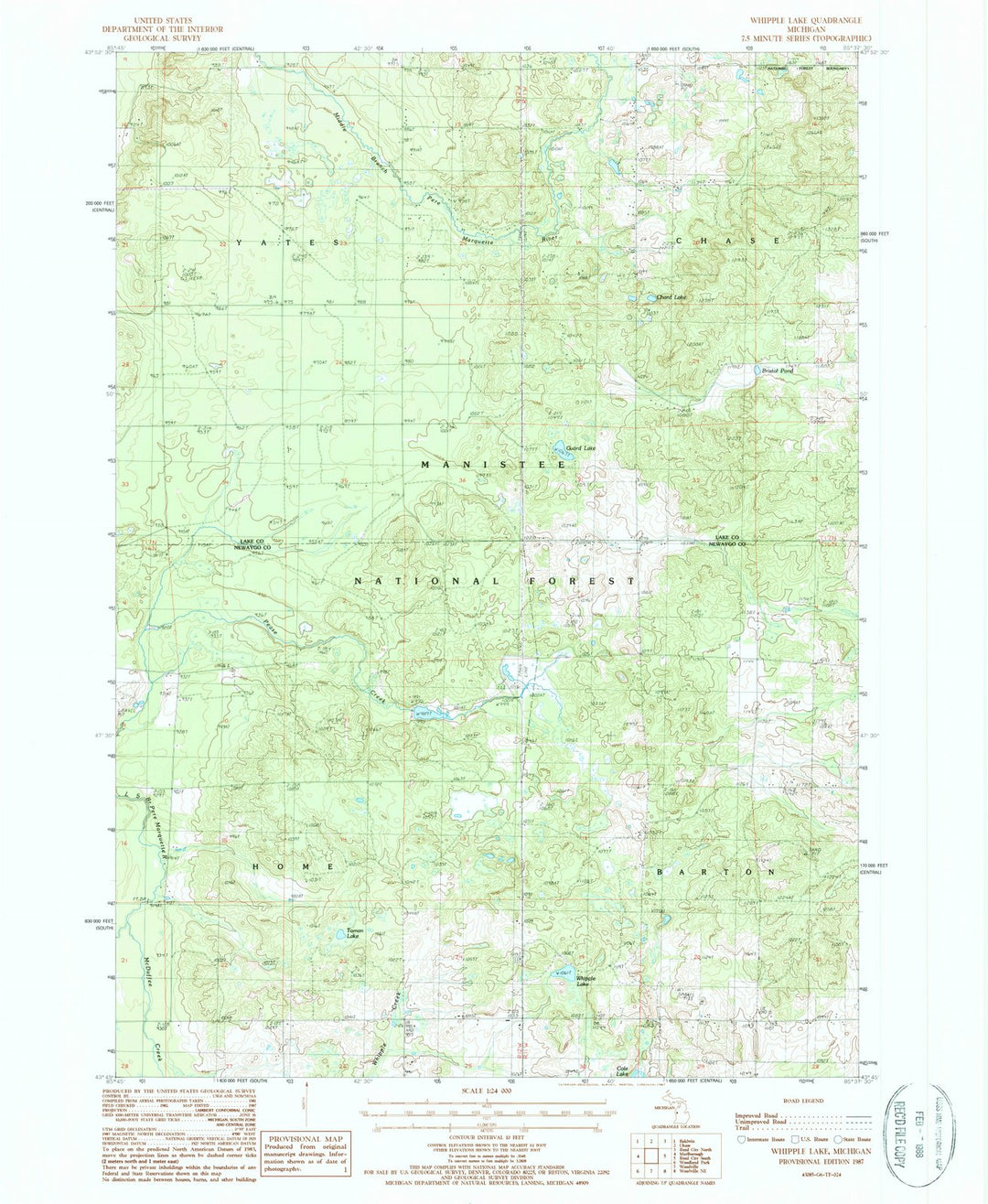 1987 Whipple Lake, MI - Michigan - USGS Topographic Map