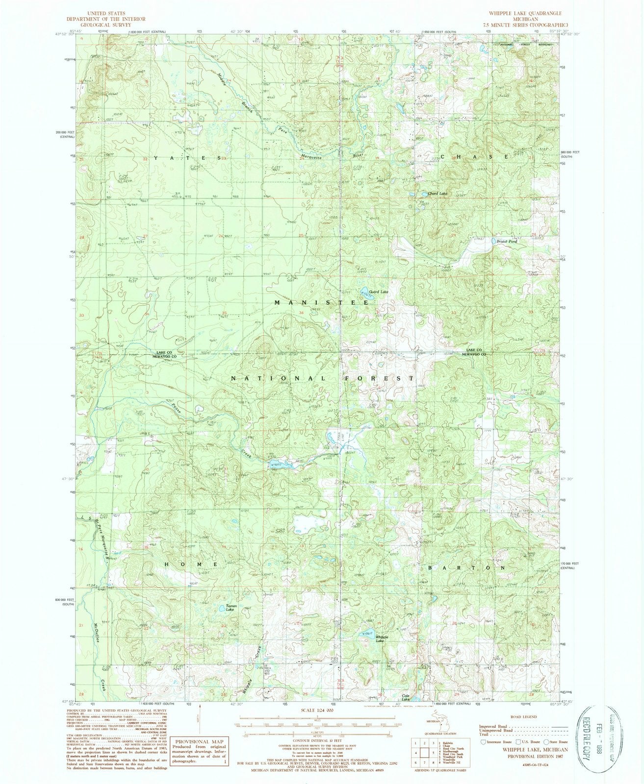 1987 Whipple Lake, MI - Michigan - USGS Topographic Map