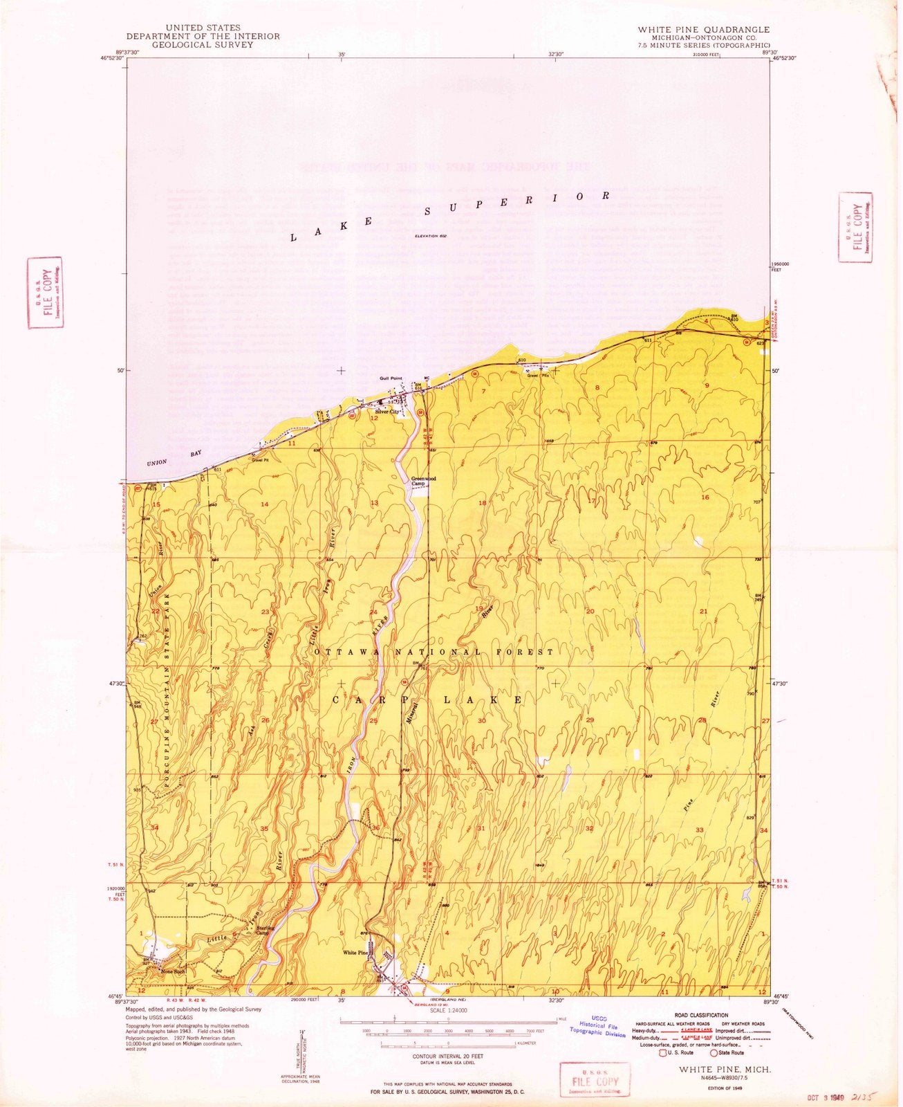 1949 White Pine, MI - Michigan - USGS Topographic Map
