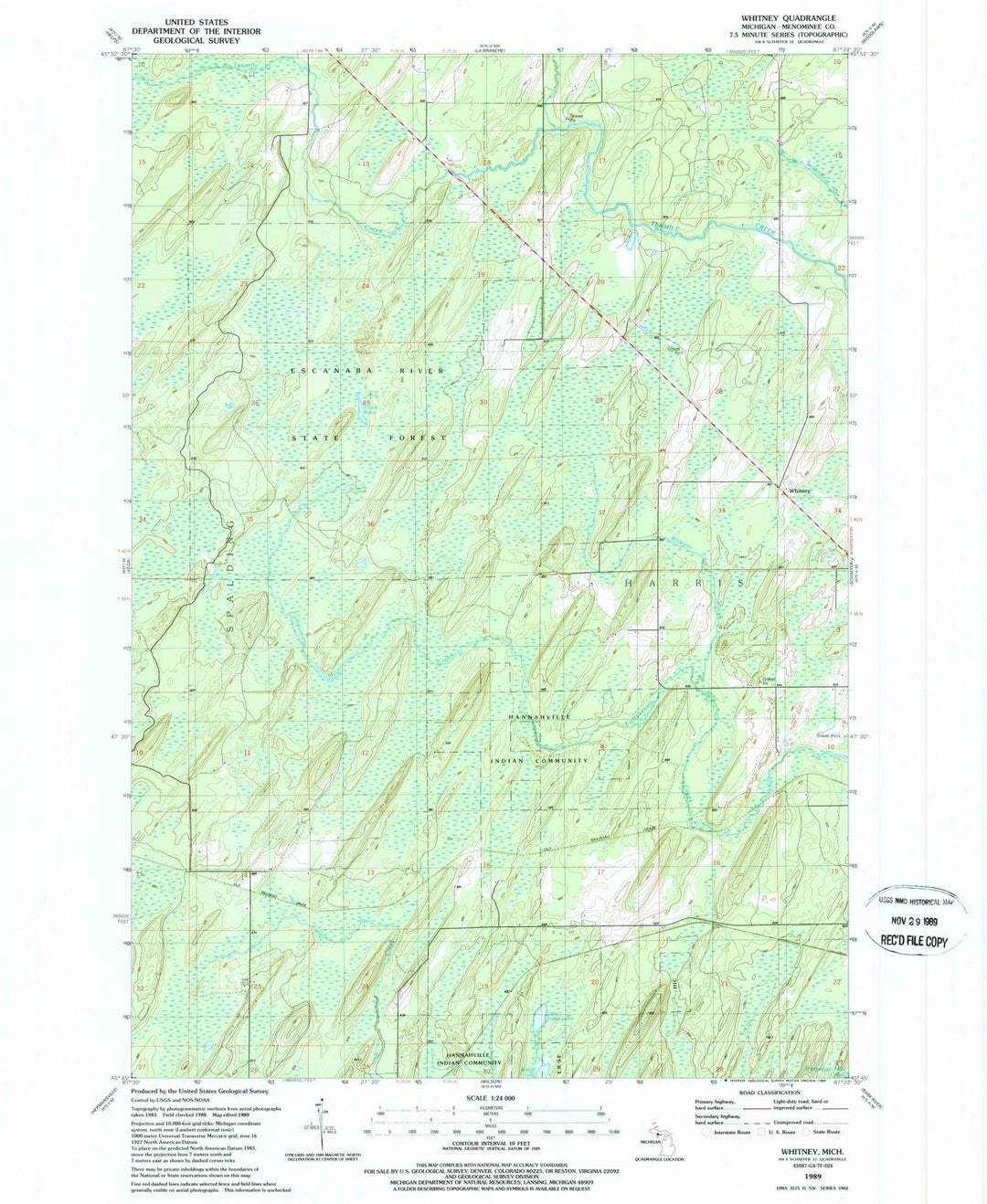 1989 Whitney, MI - Michigan - USGS Topographic Map