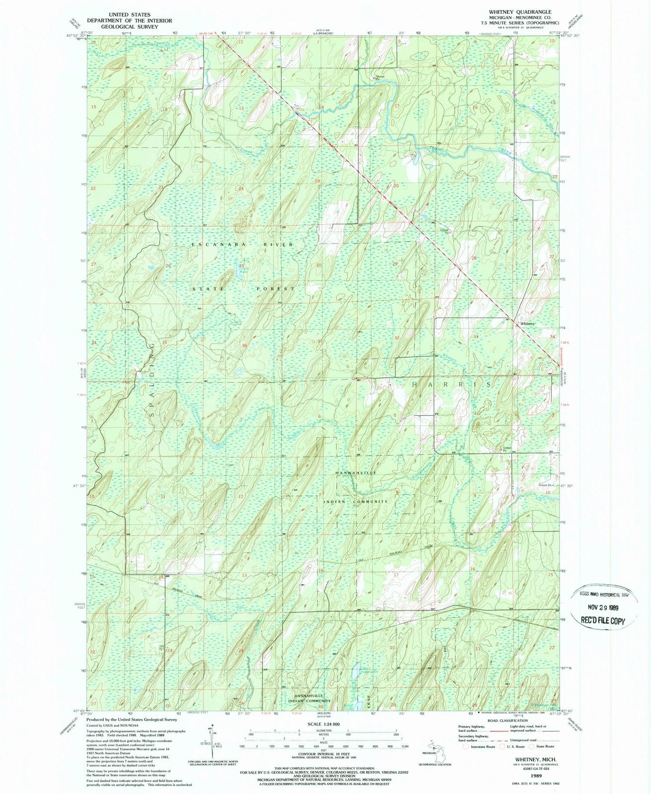 1989 Whitney, MI - Michigan - USGS Topographic Map